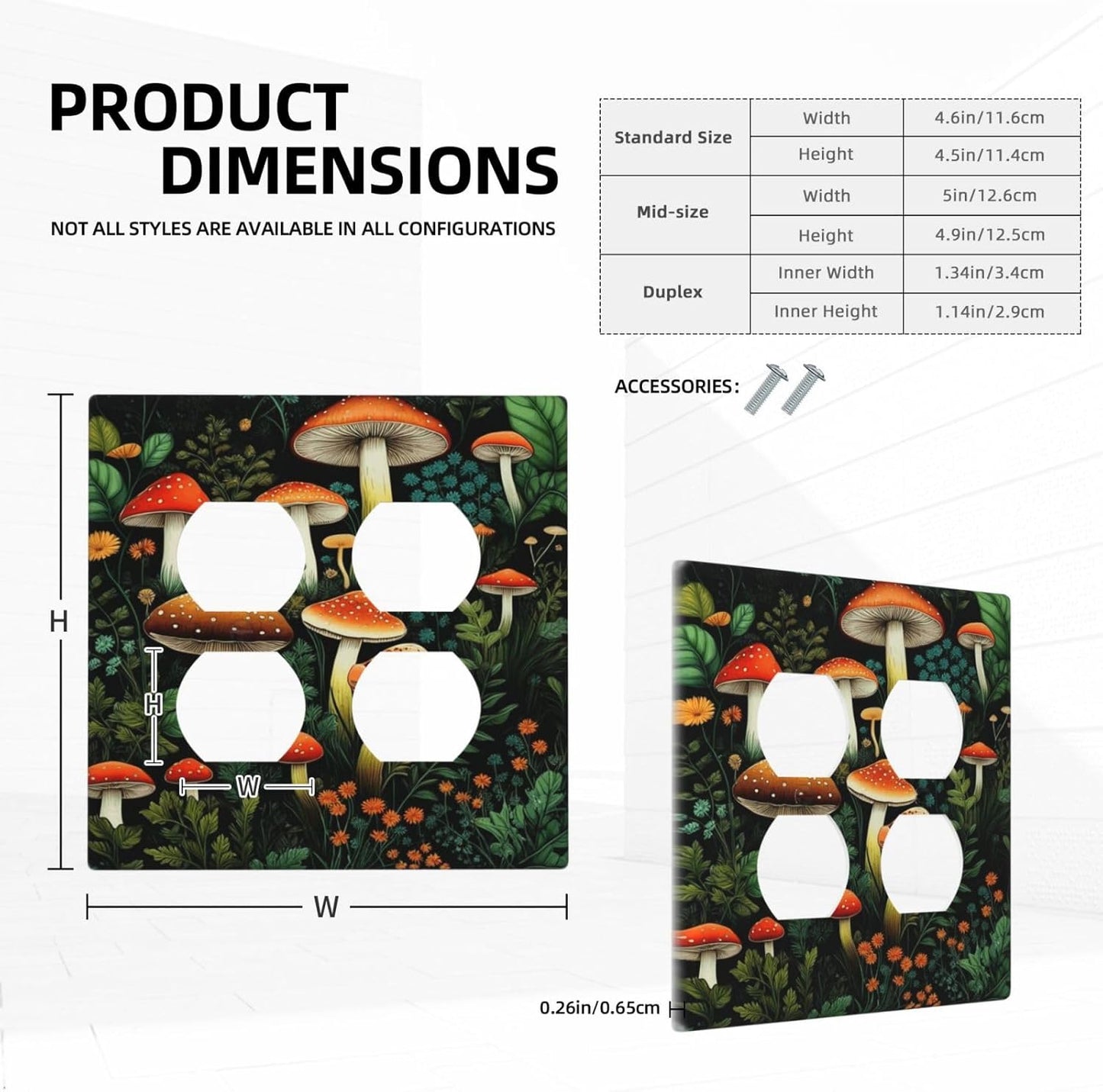 Decorative Outlet Covers Red Mushroom Flowers Green Leaf Plants 2 Gang Wall Plate Double Duplex Light Switch Cover Switch Plate Covers Faceplate for Bedroom Home Decor