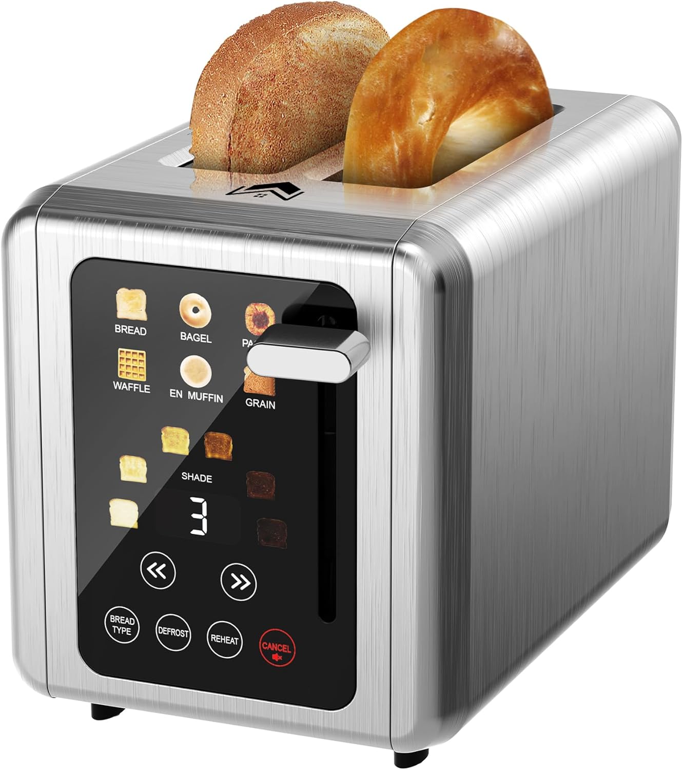 Touch screen Toaster 2 slice,Stainless Steel Digital Timer Toasters with Sound Function,6 Bread Types & 6 Shade Settings,Smart Extra Wide Slots Toaster with Bagel,Defrost Functions,Slate