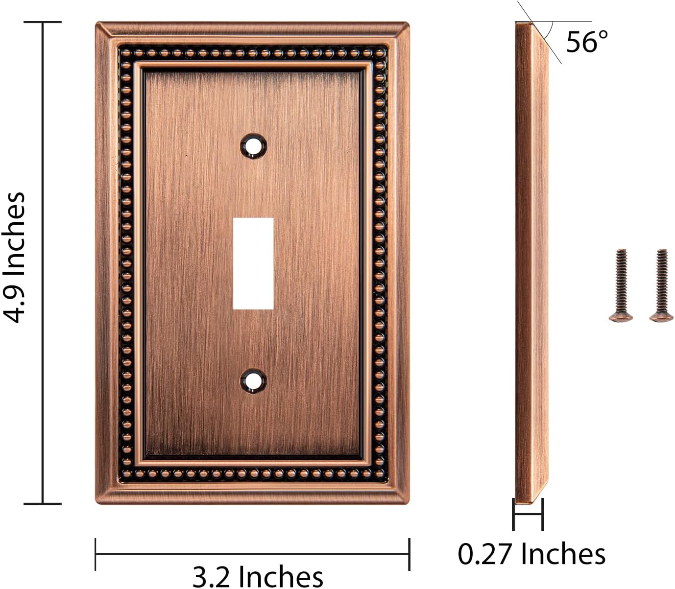 Henne Bery Sunken Pearls Heavy Duty Decorative Wall Plate Switch Plate Outlet Cover (Single Toggle, 2 Pack, Antique Copper)