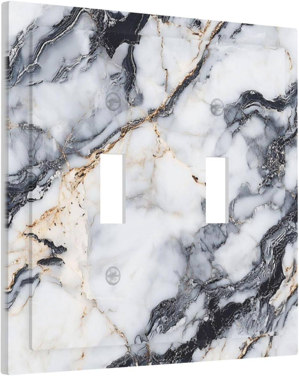 Decorative Switch Plate Covers Black Gold Marble Abstract Modern Luxury 2 Gang Double Toggle Light Switch Cover Plate Electrical Wall Plate Outlet Cover for Bedroom Home Decor