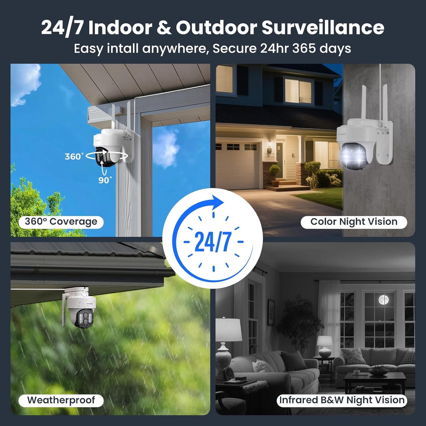 XMARTO 10X Zoom WiFi6 Security Camera System Wireless Outdoor/Indoor, 10CH 4K NVR with 4X 2K HD Dual Lens Cameras with Auto Tracking, 1TB HDD (Plug-in 24/7 Surveillance, Long Range WiFi)