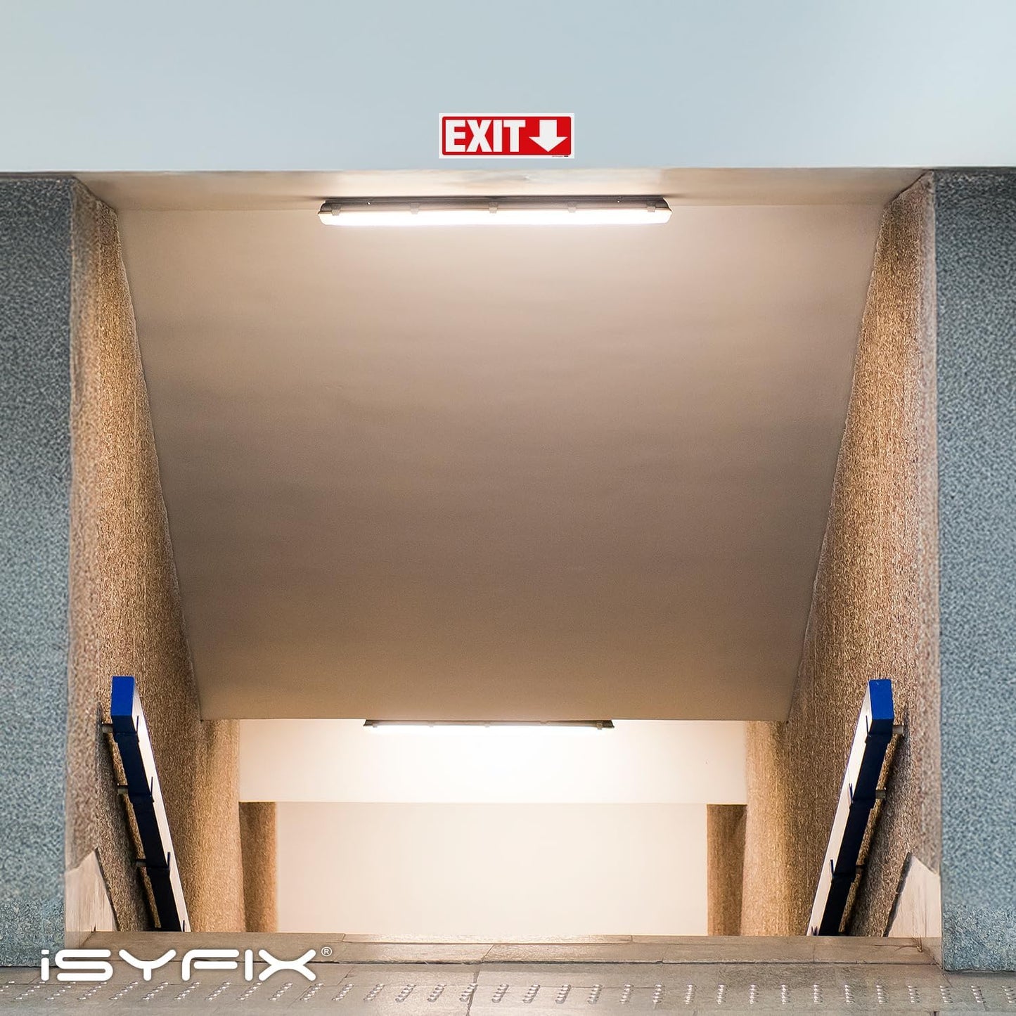 iSYFIX Exit Signs Stickers 2 Pack 12x4 Inch - Laminated Premium Vinyl Directional Down Arrow Signs for Buildings, Office, Workplace, Stores, Schools, Theaters, Parking, Restaurants, Factories