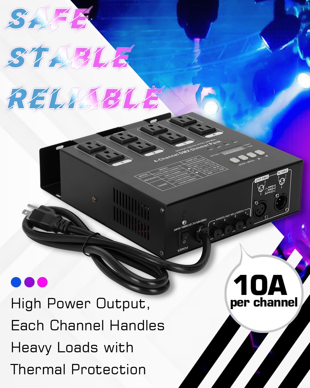 Dmx Dimmer Pack,4 Channel Dmx512 Dimmer Pack， Lighting Controller, Dimmer Pack Suitable for Stage Lighting Control