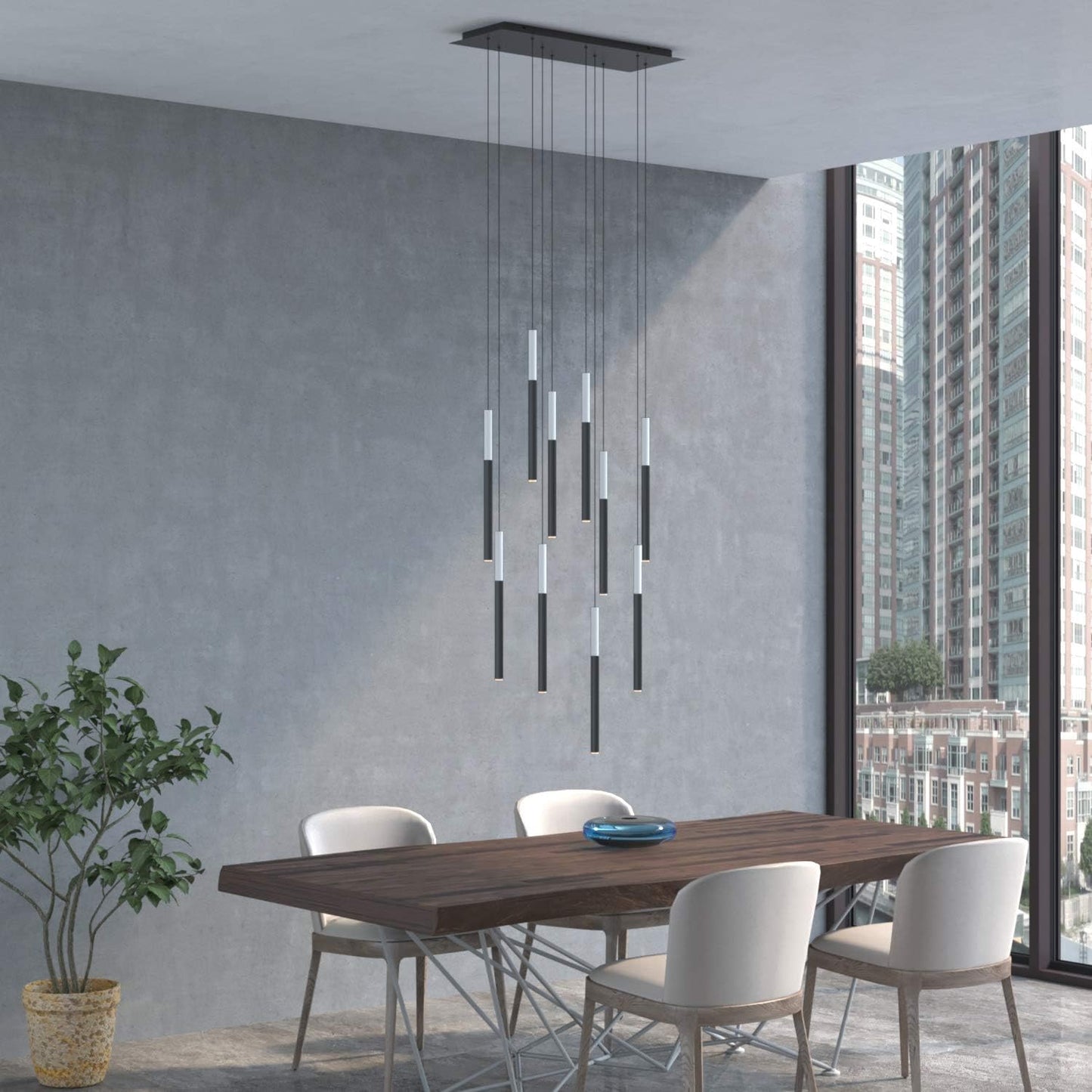 ALTAIR 10 Mini Pendant Lighting White-Black - LED Hanging Light Fixture for Kitchen Island, Bar, Foyer - Cluster Pendants - Dimmable, Adjustable Wire, Lamp Bulb Included