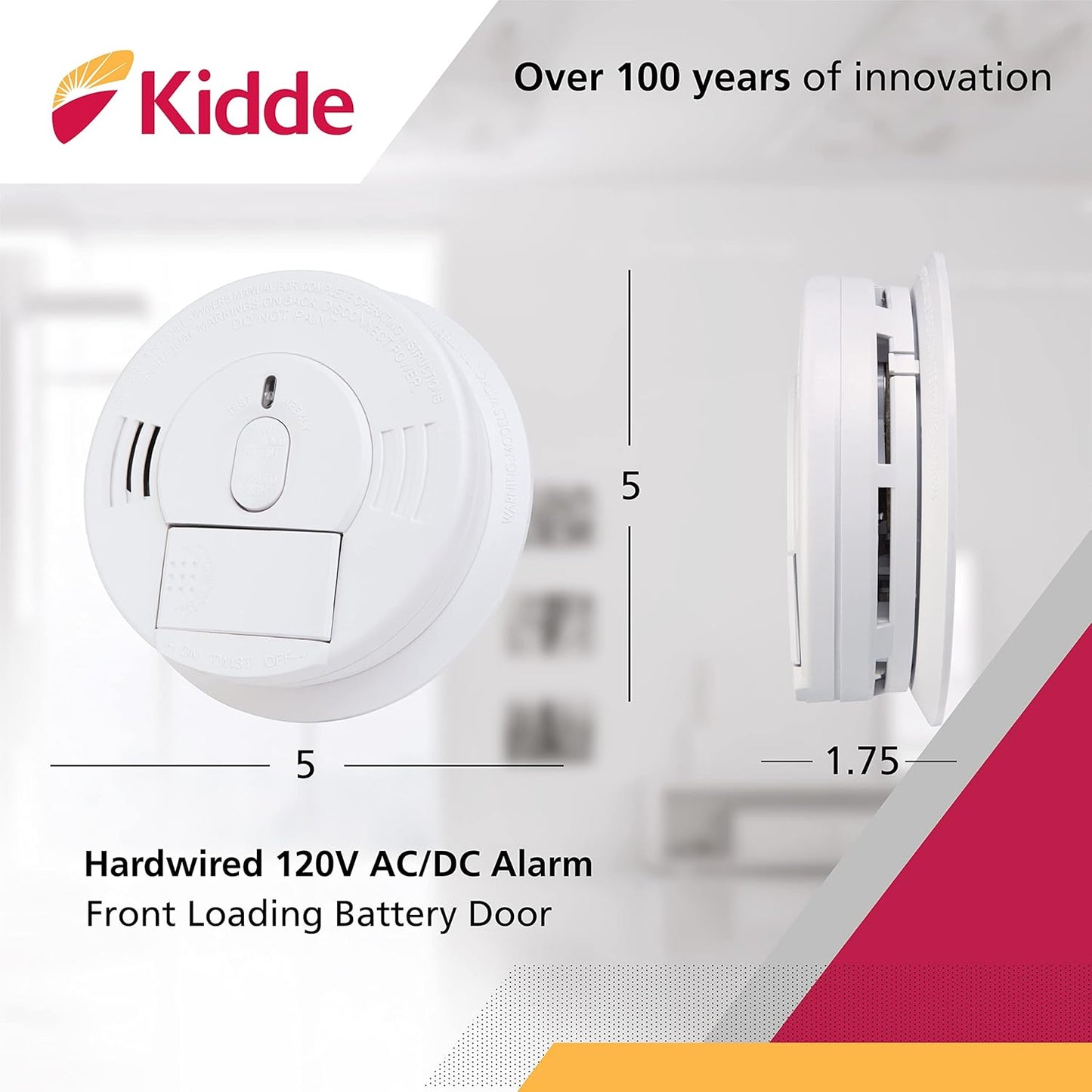 Kidde Smoke Detector, Hardwired Smoke Alarm with Battery Backup, Front-Load Battery Door, Test-Silence Button,(Pack of 2) White
