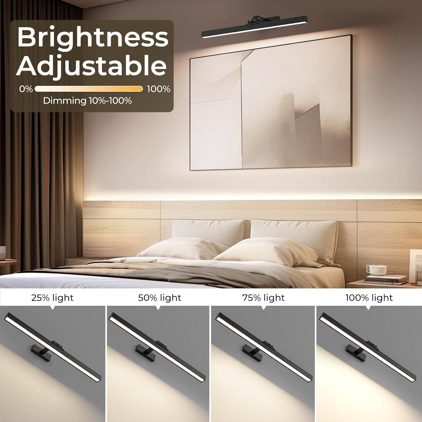 Picture Lights for Wall, Battery Operated Picture Light 24in Gallery Light for Paintings CCT Dimmable Recharging Battery Wall Light with Remote Control for Living Room Gallery Dartboard 2PCS