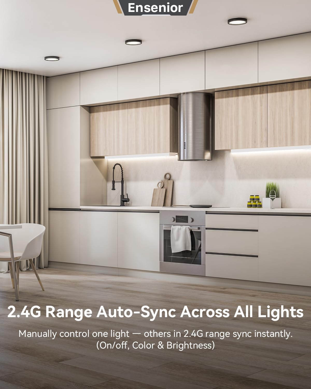 Ensenior 18 Inch Hand Wave LED Under Cabinet Lighting Plug in or Hardwired with Dimmable 5CCT CRI 90+ 2.4G Wireless Sync, Under Counter Lights with for Kitchen, 120V, 10W 650LM