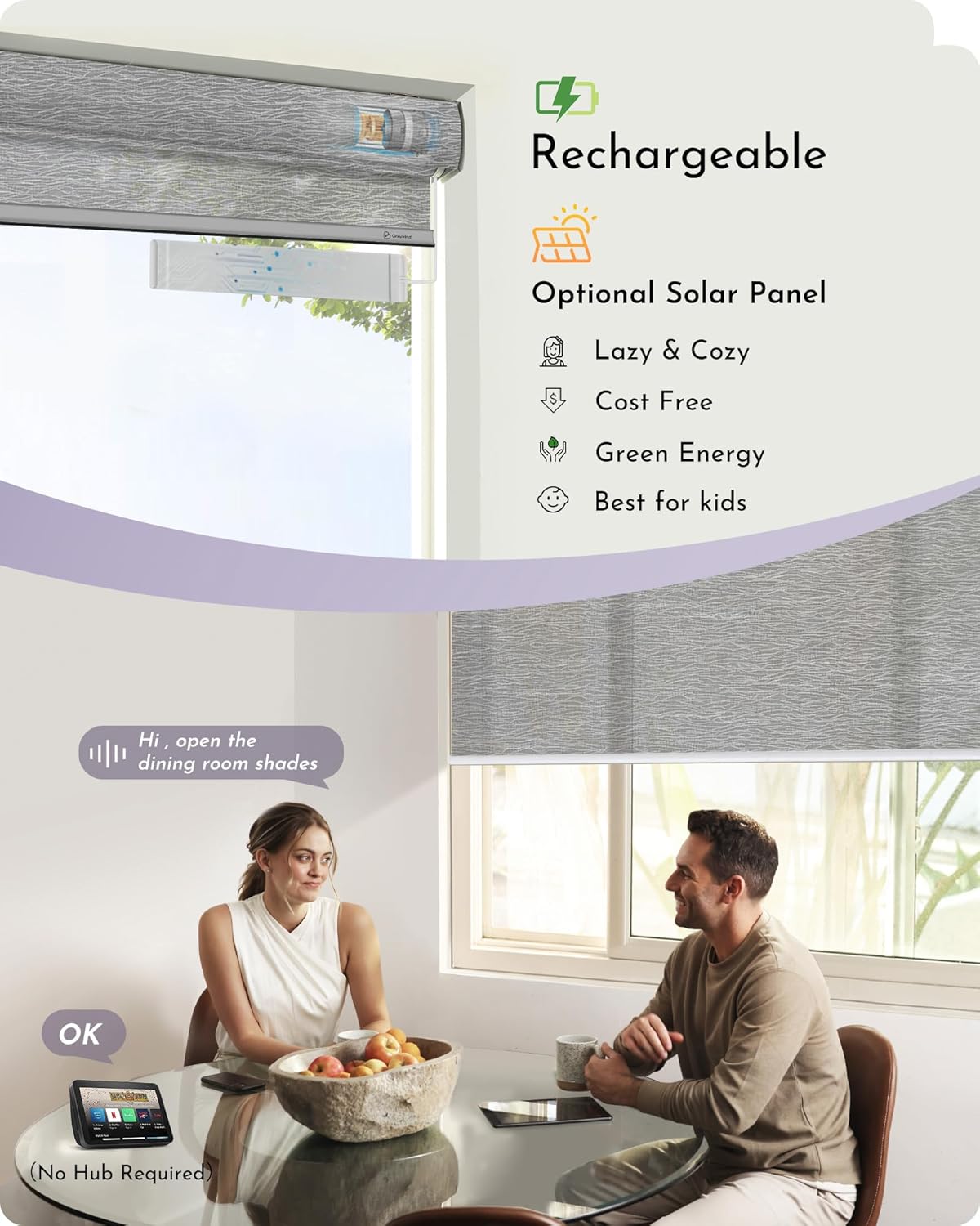 Graywind Motorized Light Filtering Shades Compatible with Alexa Google Rechargeable Remote Control Smart Blinds Automatic Window Shade with Valance for Home Office, Custom Size (Mixwave Grey)
