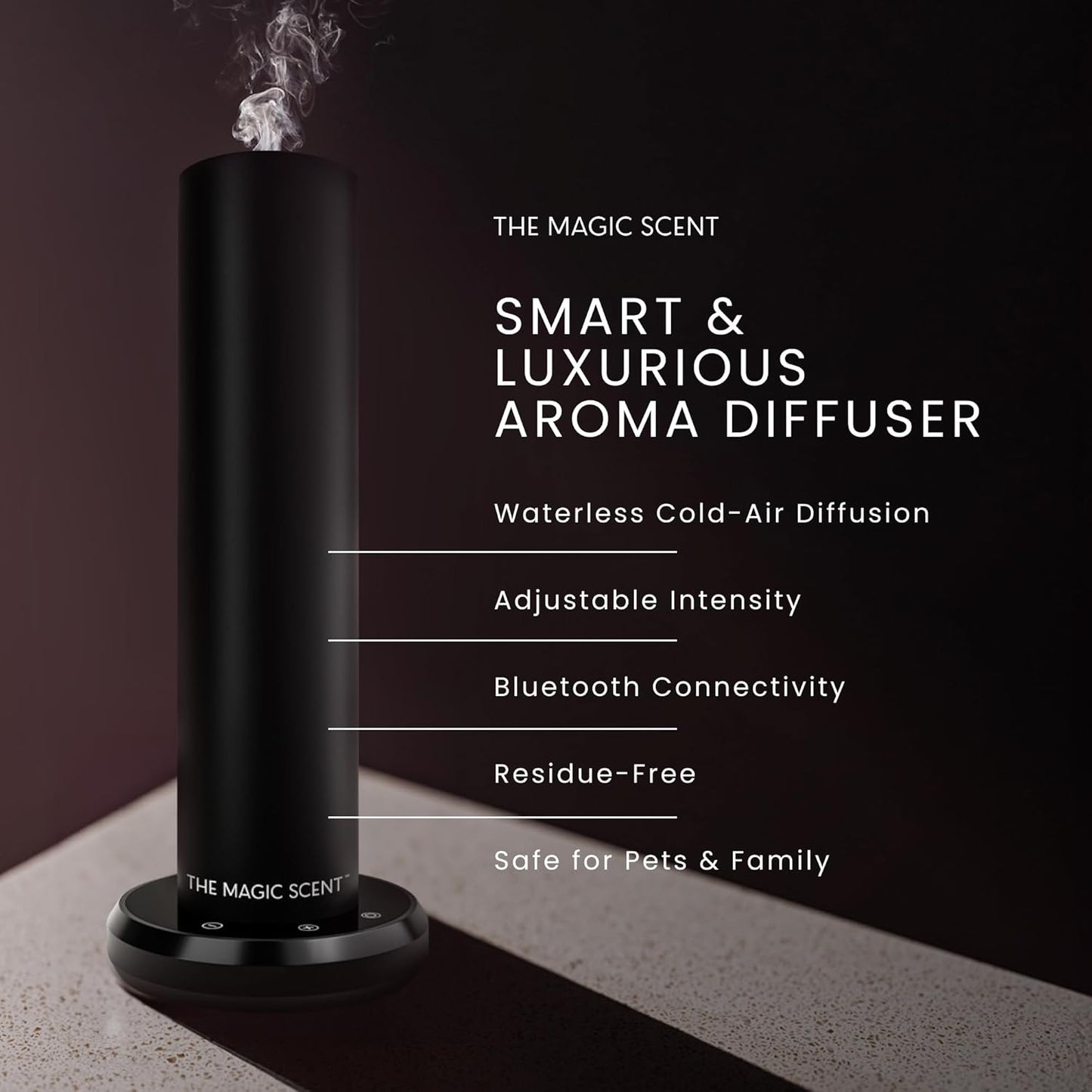 The Magic Scent Bluetooth Tower Diffuser Home & Office - Smart Ultra-Quiet for Home & Hotel - Waterless Cold-Air Programmable Professional Diffuser Machine - Essential Aroma Oil Included