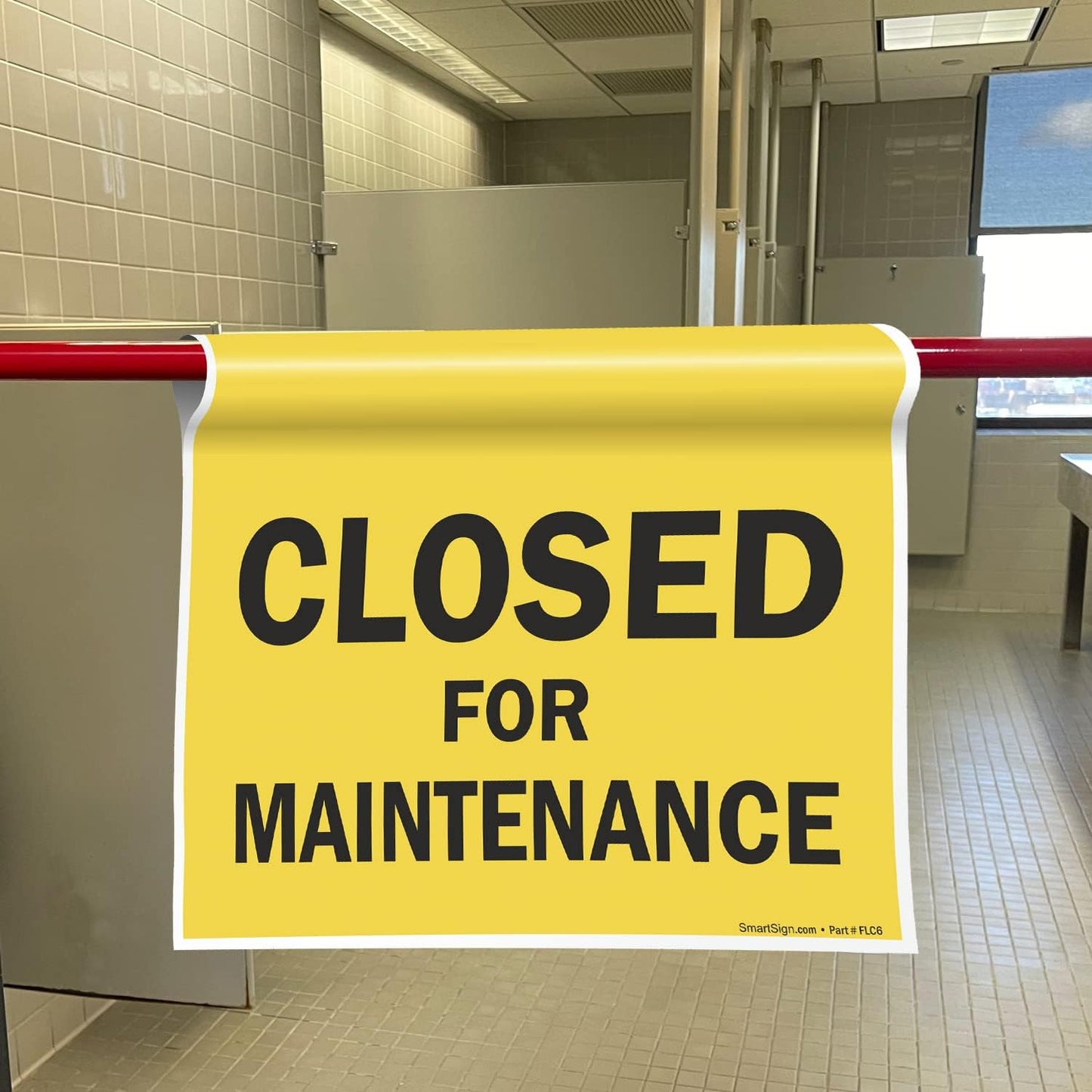 SmartSign "Closed For Maintenance" Hanging Doorway Barricade Sign, Spring-loaded Adjustable Twist-To-Tighten Aluminum Pole & 11.25" x 18" Vinyl Safety Sign Kit, Black/Yellow, USA-Made