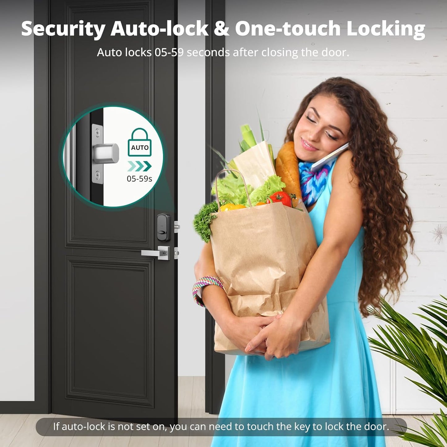 DS10 Keyless Entry Door Lock with Handle Set - Fingerprint Door Locks, Electronic Keypad Deadbolt, Smart Locks for Front Door, Auto-Lock & One Touch Locking, Easy Installation - Satin Nickel