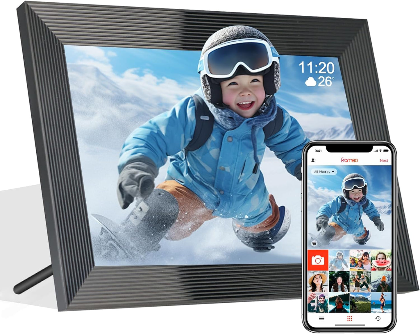 Frameo 10.1 Inch Smart WiFi Digital Photo Frame,Digital Picture Frame with 16GB Storage & SD Slot, Electronic Picture Frame IPS Touch Screen with Auto-Rotate, Frameo Digital Frame WiFi - Black