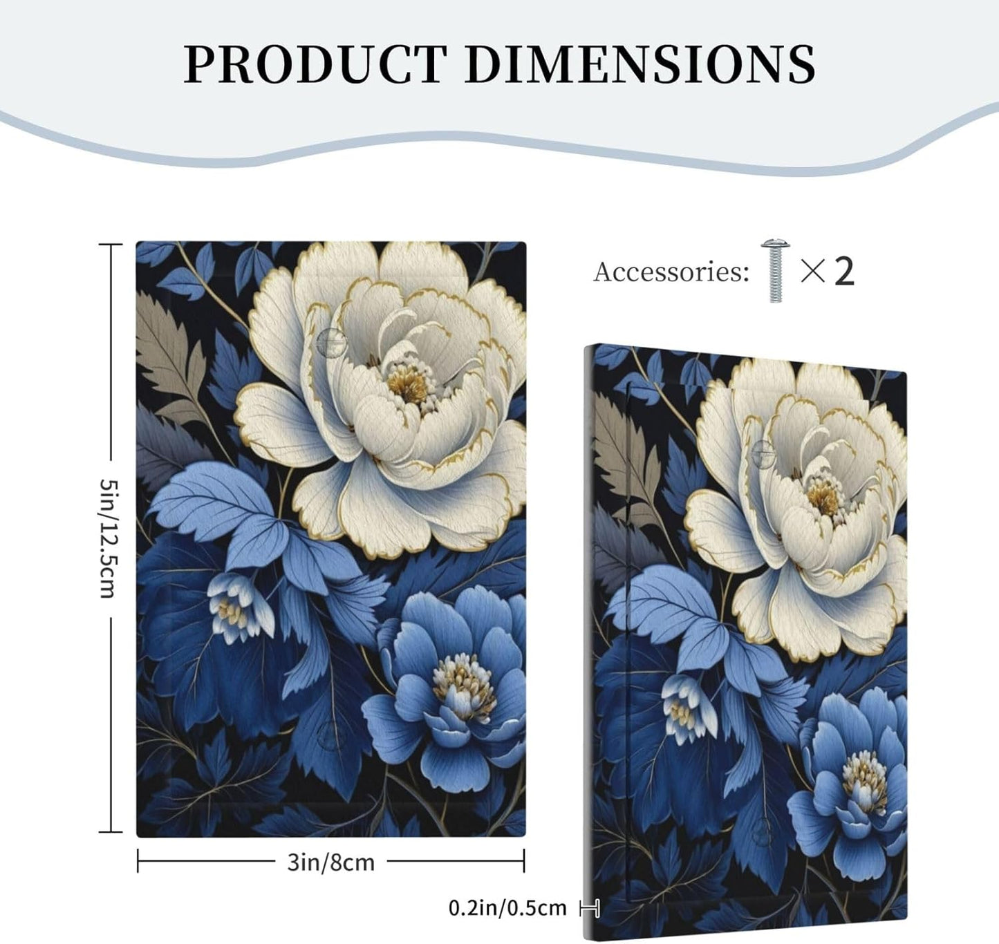 Blue White Flowers Light Switch Covers No Device Wall Plate 1 Gang Decorative Blank Switchplate Electrical Faceplate for Country Living Bedroom Decor