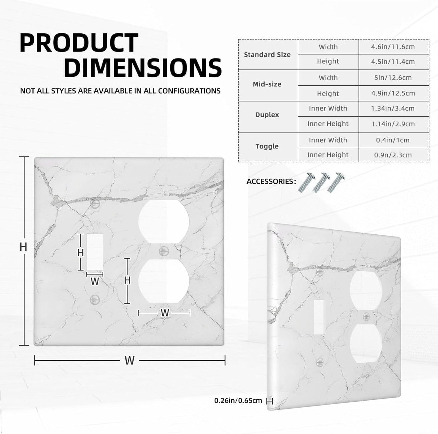 Wallplates White Grey Abstract Modern Marble 1 Toggle 1 Duplex Switch Plate Electrical GFCI Faceplate Decorative Light Switch Covers for Bathroom Kitchen Decor