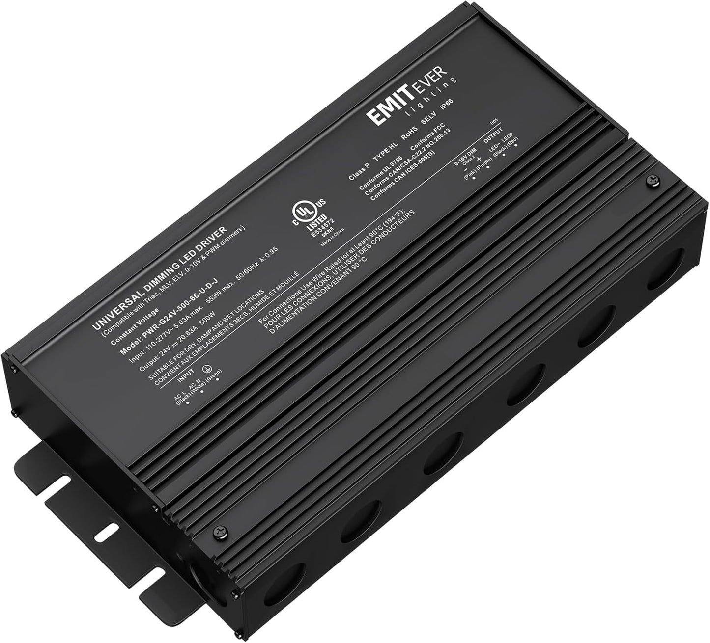 EMITEVER Dimmable Led Driver, 500W AC 110V-277V to DC 24V Transformer, 5-in-1 Dimming: ELV/MLV/TRIAC / 0-10V / 1-10V / 10V PWM/Potentiometer, Waterproof IP67 and UL Listed