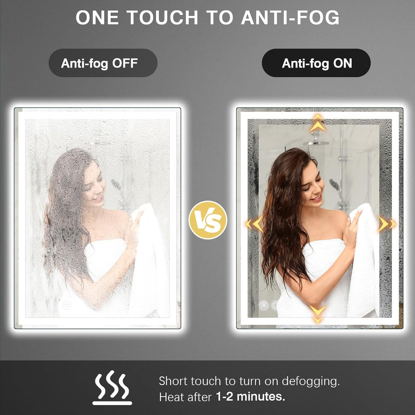 LED Mirror for Bathroom 20"x 28" with Frontlit and Backlit, Anti-Fog Mirror with Lights, Stepless 3 Colors Temperature & Dimmable Bathroom Mirror, Memory Tempered Glass Mirror for Bathroom