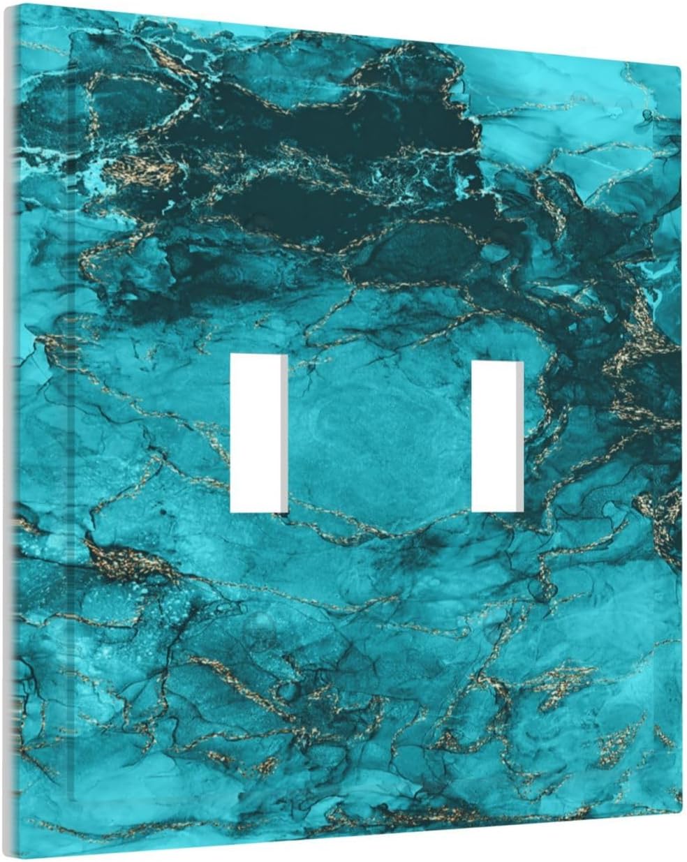 Decorative Light Switch Plate Covers Modern Abstract Turquoise Blue Marble Texture 2 Gang Wall Plate Double Toggle Double Light Switch Covers for Bathroom Home Decor （2 Pack）