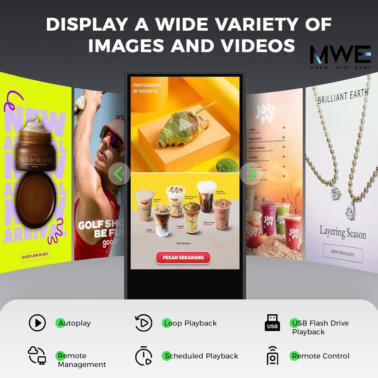 JIYANG 65 Inch 4K Digital Signage Display,Indoor Floor Standing Touchscreen Advertising Display Kiosk Android System,Commercial LCD Totem Support HDMI-in,Store Displays Screens and CMS System(Black)