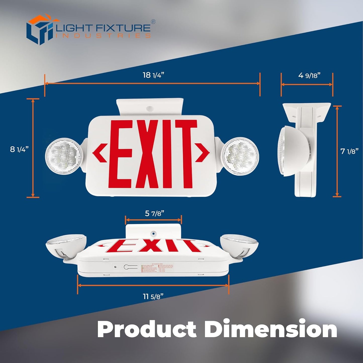LFI Lights® Compact Remote Head Capable COMBO UL 924 Listed, Exit Sign with Emergency Lights, Red LED, White, 120/277VAC Hardwired with Battery Backup, Optional Double Face and Knock Out Arrows COMBOJR2RWRH