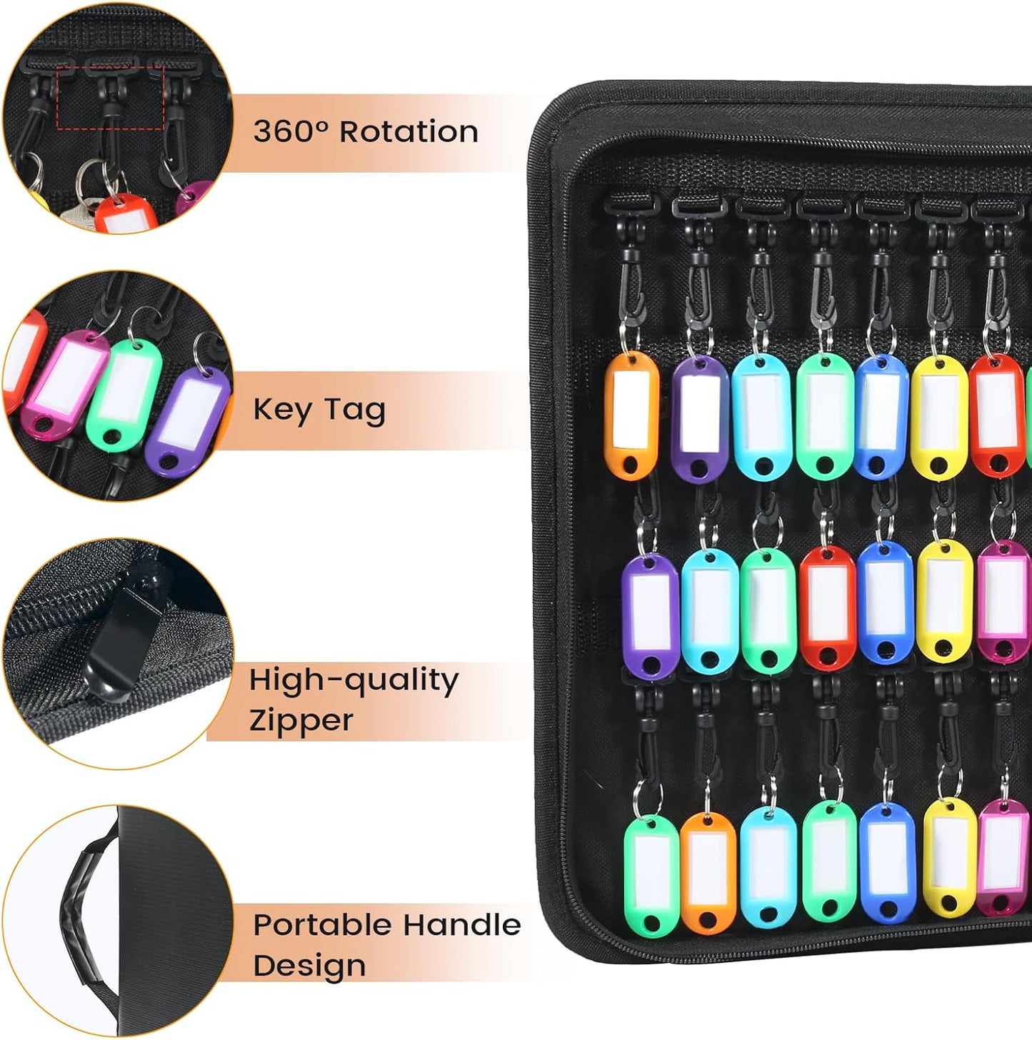 Zippered Key Case Organizer with Handle, Waterproof and Fireproof Key Binder with 54 Hooks and Tags Portable Key Storage Book for Offices Real Estate Agencies Hotels and Rental Management