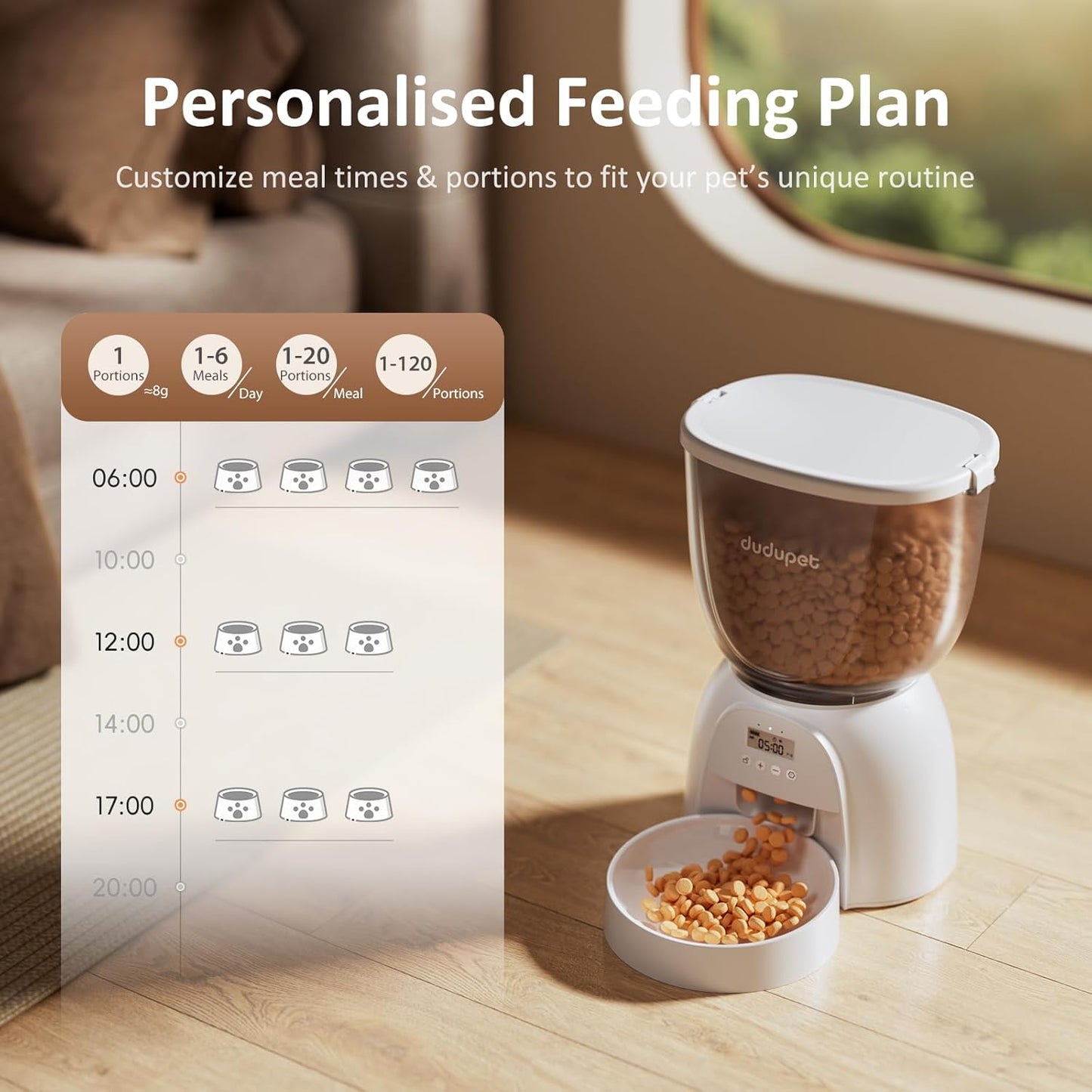 5L/21 Cup Automatic Cat Feeder, Timed Cat Dry Food Dispenser, Automatic Pet Feeders Dual Power Supply, 6 Meal Programmable 1-20 Portion Cats Feeder, Auto Dog Feeders,Pet Food Dispenser for Cats, Puppy