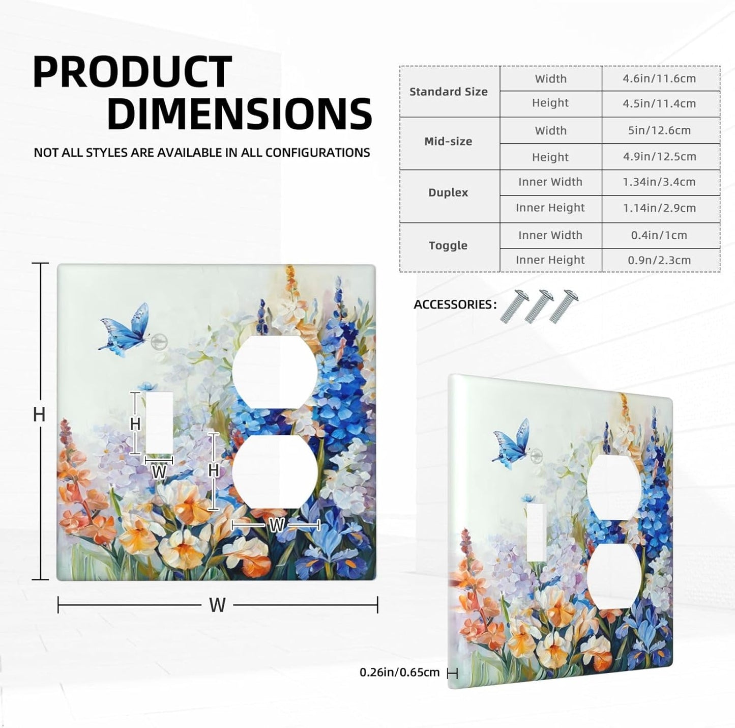 Decorative Outlet Covers Rustic Colorful Floral Garden Flowers 2 Gang Wall Plate Single Toggle Duplex Light Switch Cover Switch Plate Covers Faceplate for Country Bedroom Home Decor