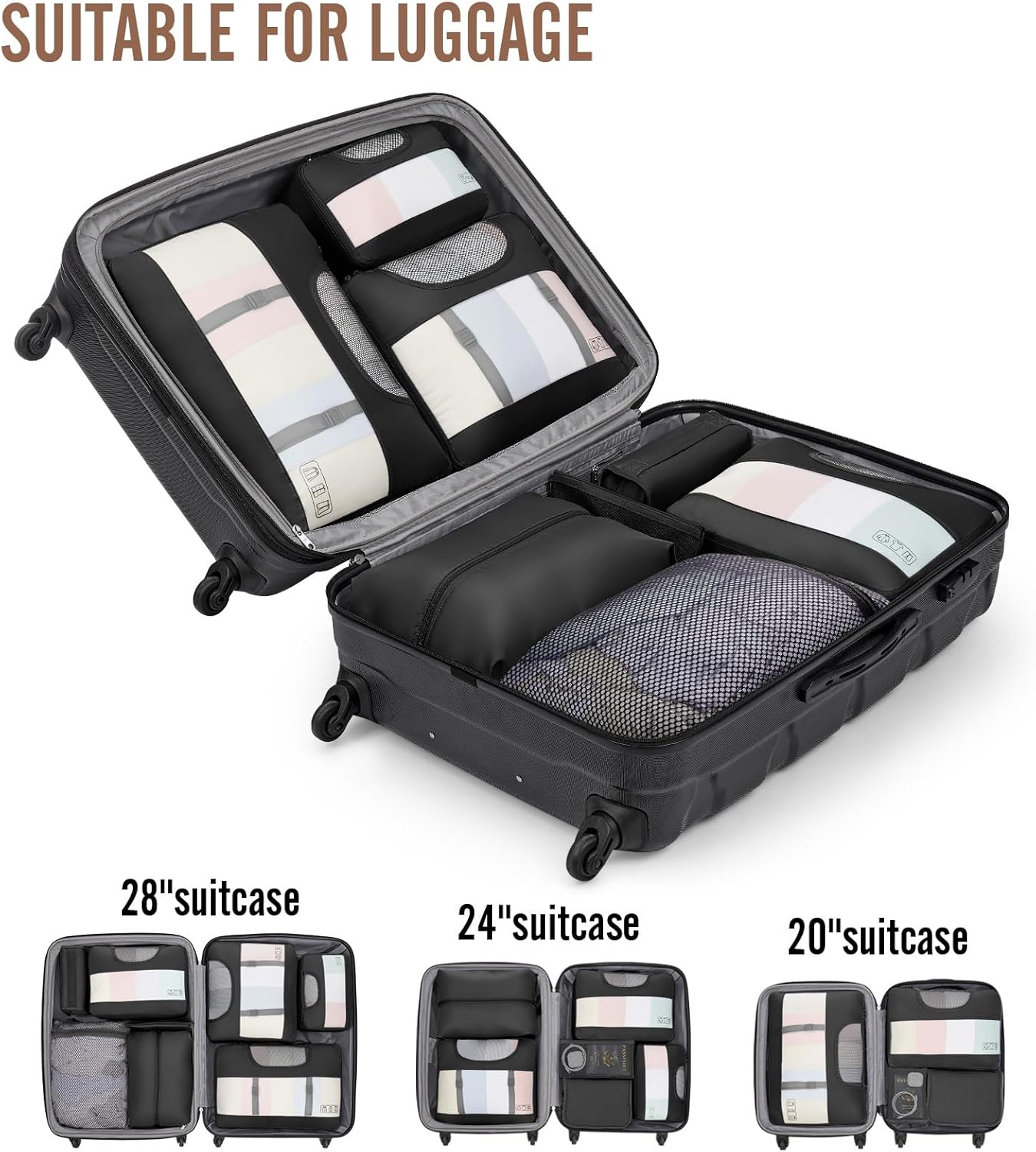Veken 10 Set Packing Cubes for Travel Essentials, Suitcase Organizer Bags in 4 Sizes, Carry-On Luggage Accessories with Laundry & Toiletry Bag, Airplane Must-Have, Road Trip & Camping, Gifts for Men
