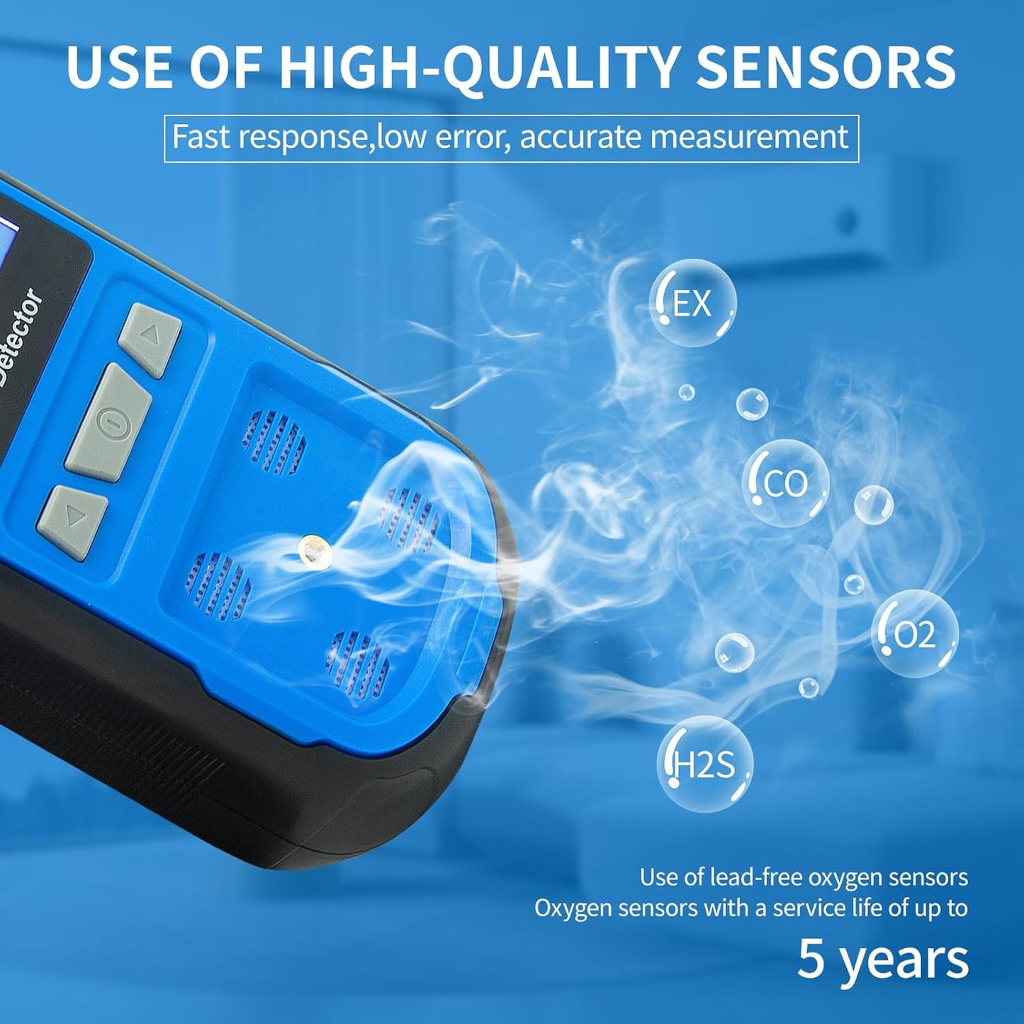 Upgraded 4 Gas Monitor Multi Gas Detector, Yfwsrecinoe Gas Leak Detector, Rechargeable 4 Gas Monitor Ex H2s Co O2 with LCD Multiple Indicator (Blue)