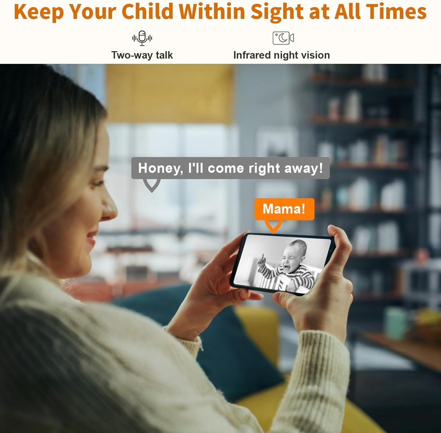 Alaga WiFi Indoor Security Camera, Baby Monitor, AI Motion Detection, 2 Way Audio, Night Vision, Cloud and SD Card Storage, Compatible with Alexa and Google Assistant, with 32G TF Card