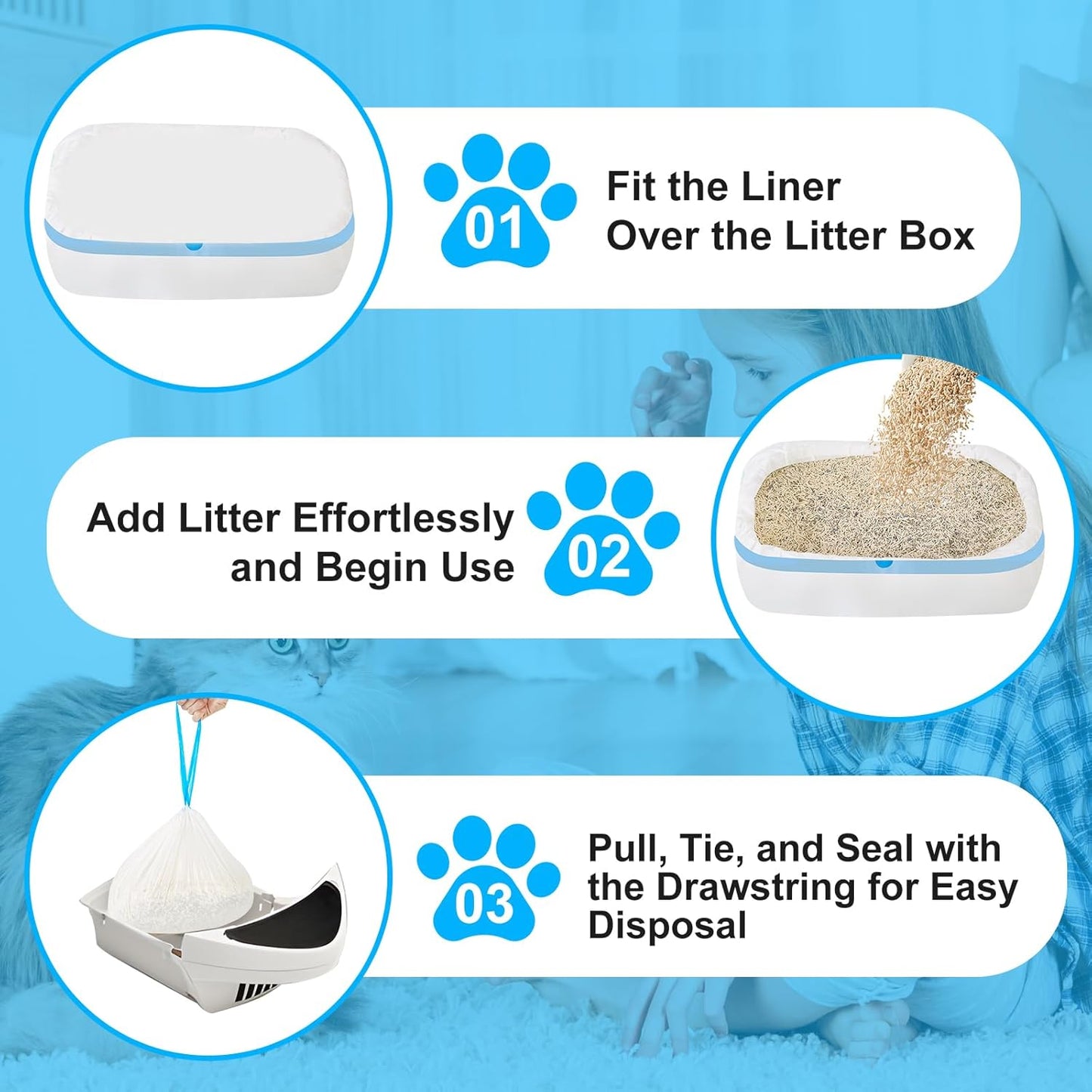 Cat Litter Bags 60Count, 26.37"x15.74" Drawstring Close Litter Box Liners for Automatic Litter Box,Thick Cat Poop Bags,Easy to Clean,Heavy Duty Robot Bag for Self-Cleaning Box