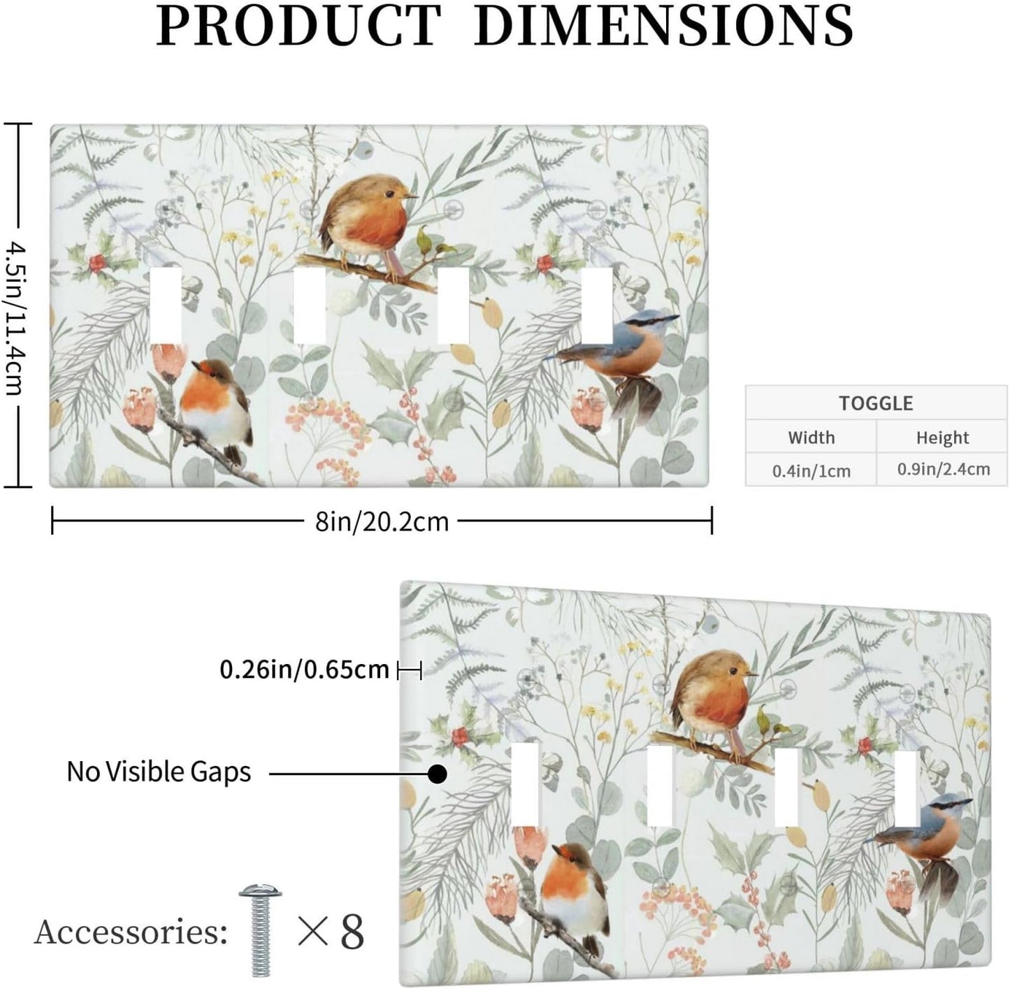 Light Switch Covers Red Floral Berries Colorful Bird Plant Quad Toggle Electrical Faceplate 4 Gang Wall Plate Decorative Switch Plates For Bed Room Living Room Decor
