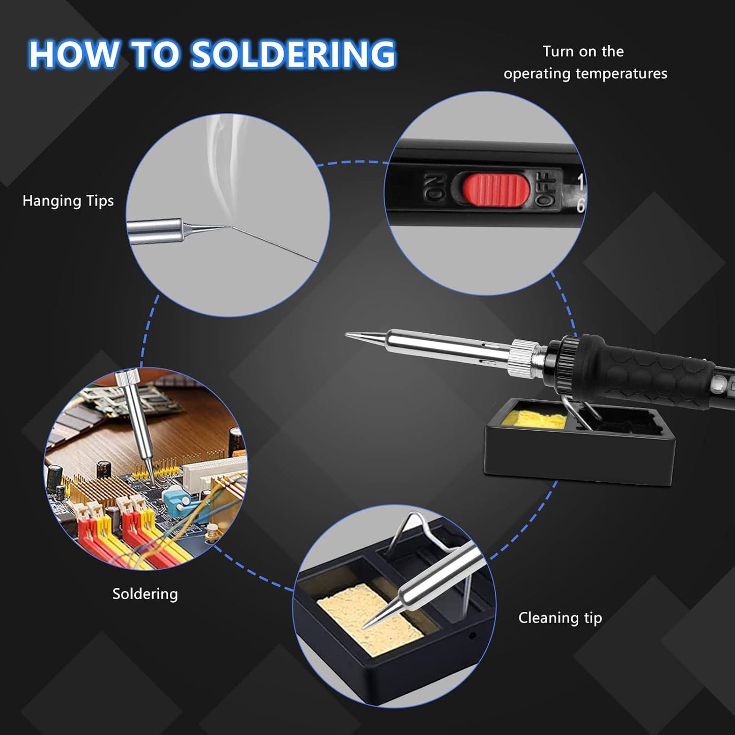 Soldering Iron Kit, 60W 110V Soldering Irons, Adjustable Temperature Soldering Welding Tool Kit with Extra 5pcs Tips, Stand, Sponge, Solder Wire