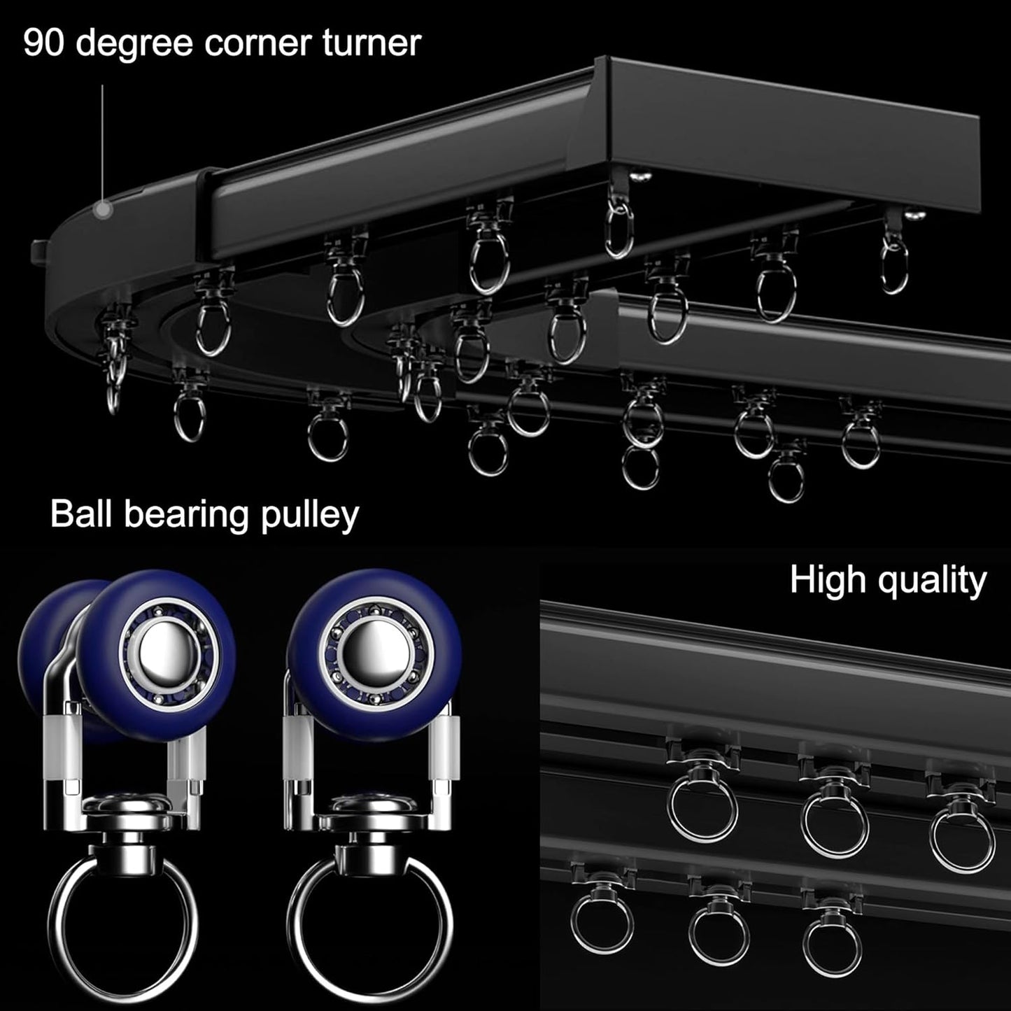 Ceiling Mounted Curtain Track System - Double Rails for Curtains & Drapes - Room Dividers - Sliding Curtain Rail for Window (balck, 2m)