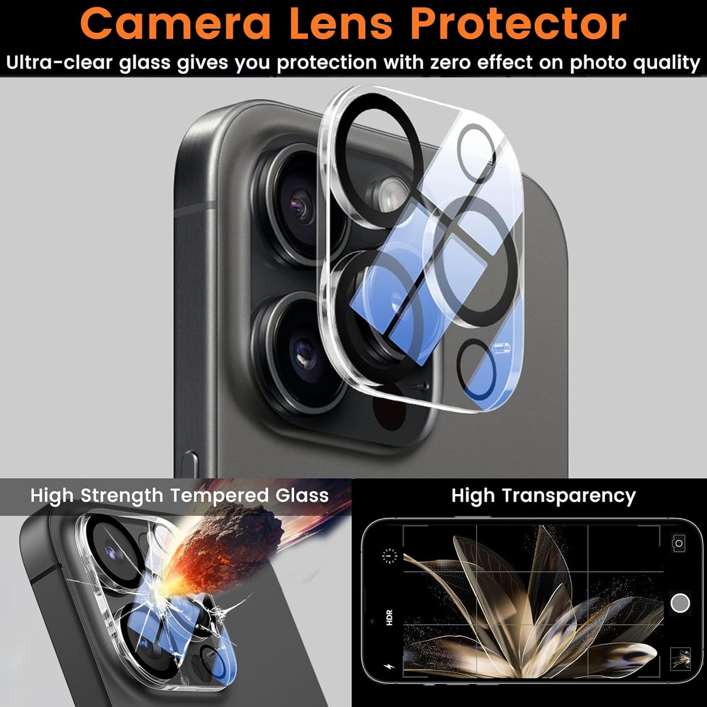 4+4 Pack Privacy Screen Protector for iPhone 16 Pro 6.3-Inch with 4 Pack Camera Lens Protector, Anti Spy Tempered Glass Film 9H Hardness Case Friendly