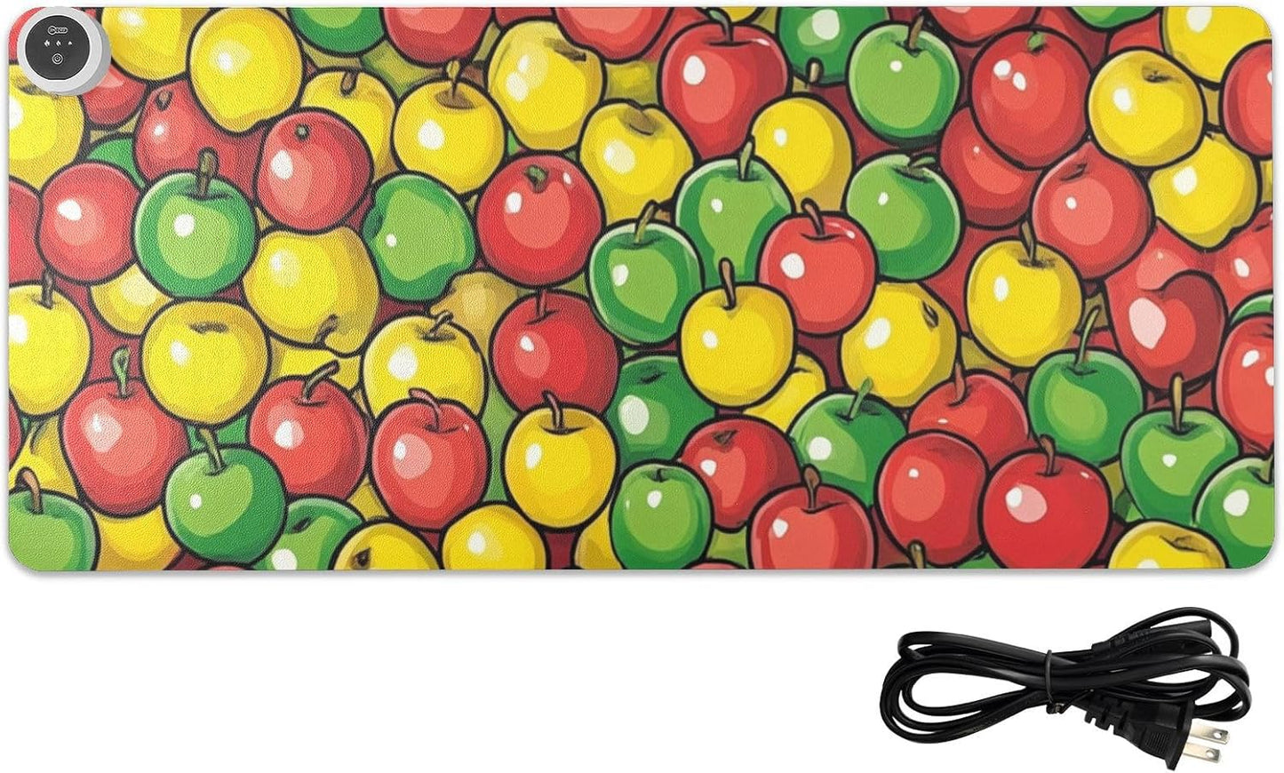 Heated Desk Pad Mouse Pad 31.5x13 Inch PU Leather Desk Mat with 3 Heat Levels Large Mouse Gaming Computer Laptop Mat Apples Colorful