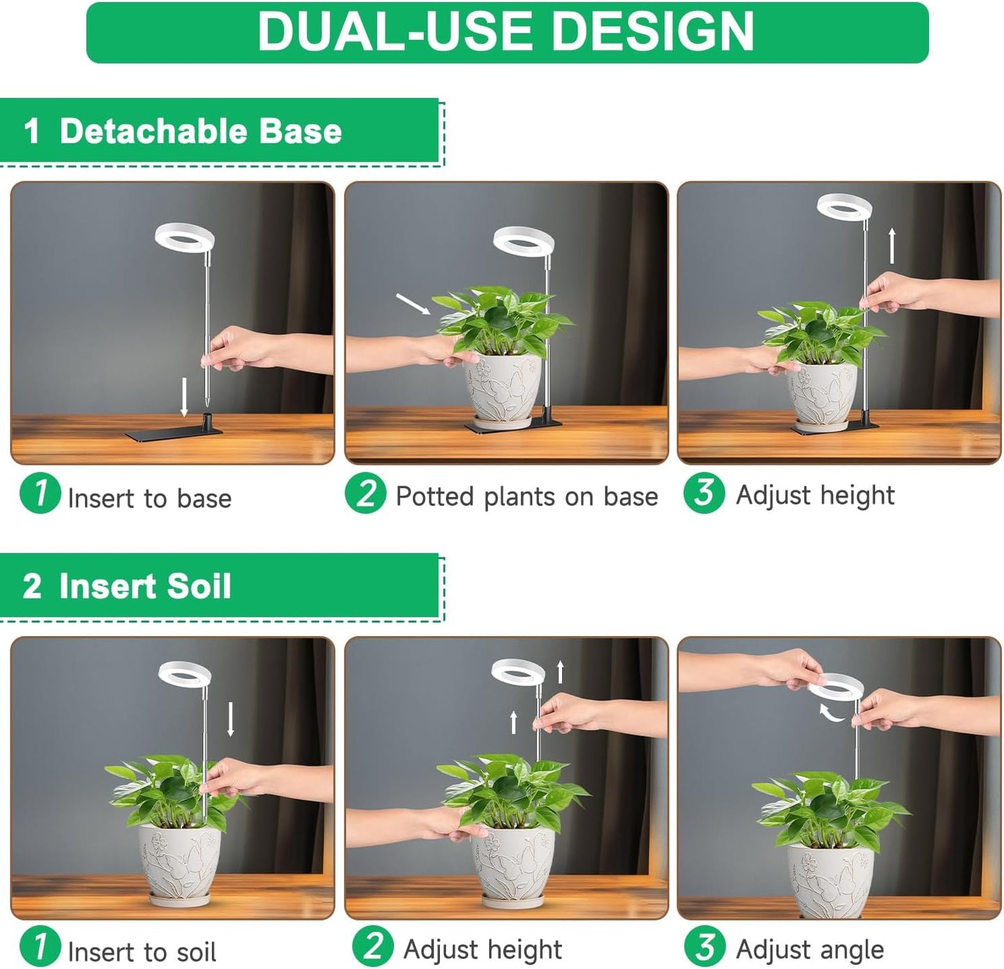 Grow Lights for Indoor Plants, Full Spectrum Small Halo Plant Grow Light with Base, 48 LED Growing Lamp 10 Levels Dimmable Auto On Off 3/9/12 Hrs Timer for Small Plants, White, 3.5in, 5 Pack
