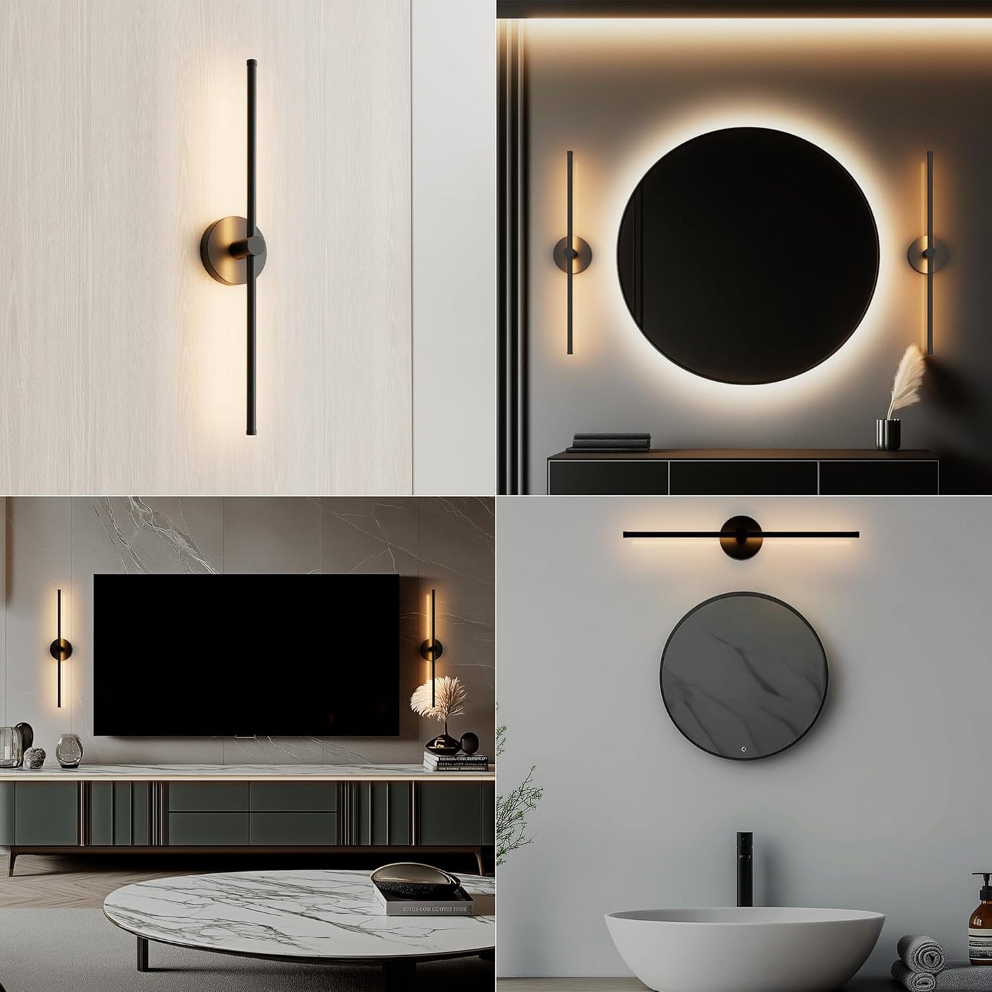 ZAGO Battery Operated Wall Sconce: 24-inch Wireless LED Wall Sconces Set of Two with Remote Control, Dimmable Modern Linear Light for Living Room, Bedroom, Hallway Indoor Lighting Decoration