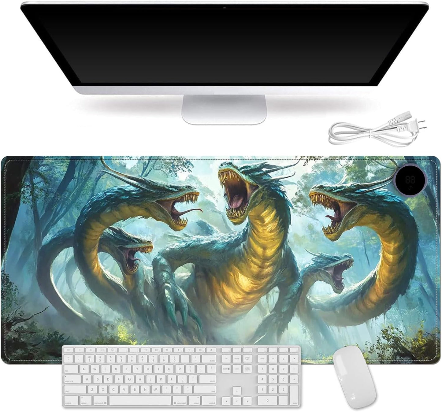 Small Heated Desk Pad 23.6" x 14.2" – Compact Electric Mouse Pad with 3 Heating Levels, Auto Shut-Off, Waterproof PU Surface, Plug-in Warmer for Office or Home Use, Serpent Beast