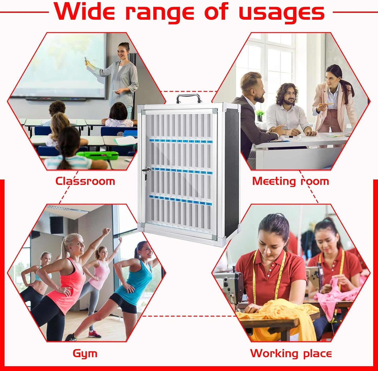 Amylove 48 Slots Cell Phone Locker Cabinet Aluminum Alloy Pocket Chart Storage Locker Box Cabinet Wall-Mounted Cell Phones Storage Box with Handle for Office Classroom Gym(Black)