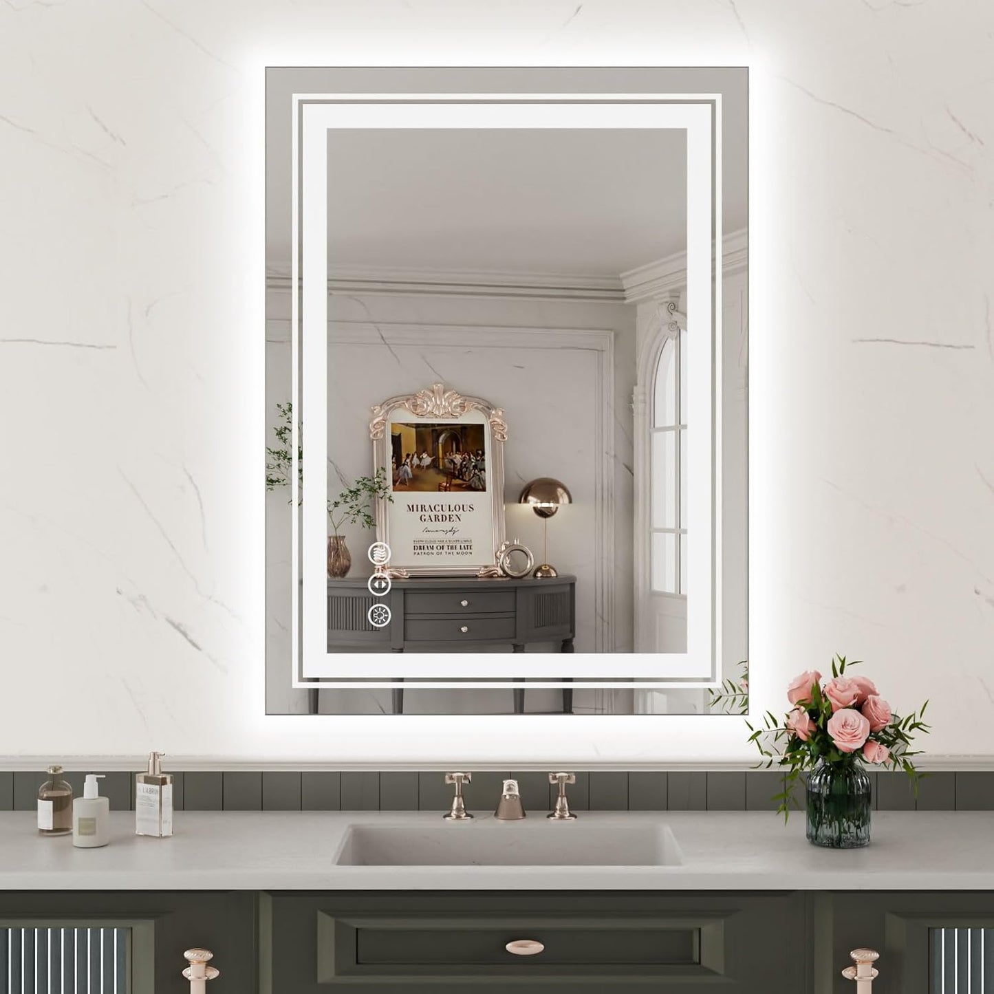 WTTY LED Bathroom Mirror with Backlit and Front Light, 24" X 31.5" Stepless Dimmable LED Mirror for Bathroom,Anti-Fog Lighted Bathroom Vanity Mirror Modern for Wall,Memory Function,Shatter-Proof