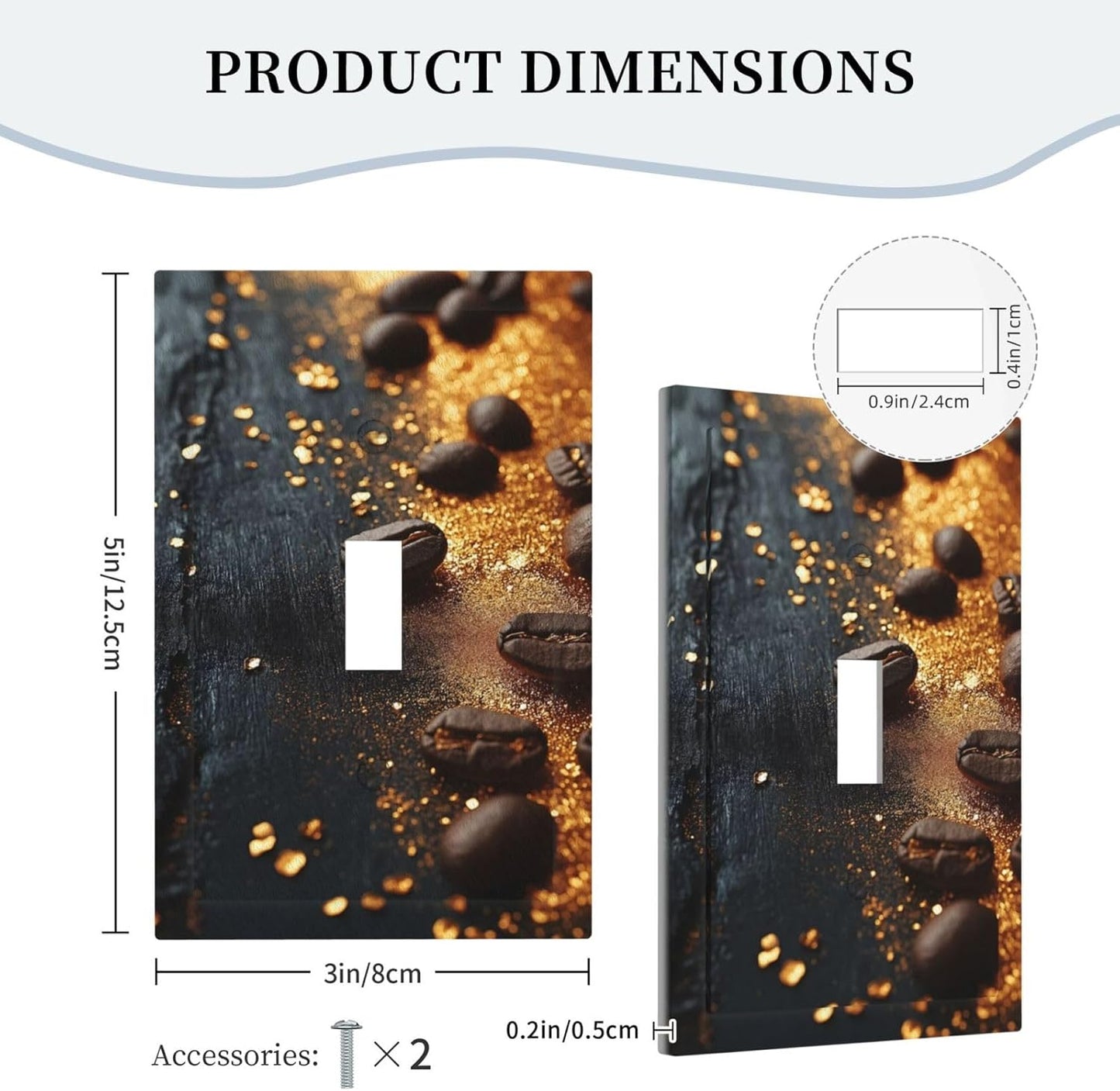 Decorative Light Switch Cover Plate Black Wood Board Gold Dust Coffee Beans 1 Gang Wall Plate Oversized Single Toggle Wall Cover Plate Jumbo Electrical Switchplate Face Plate