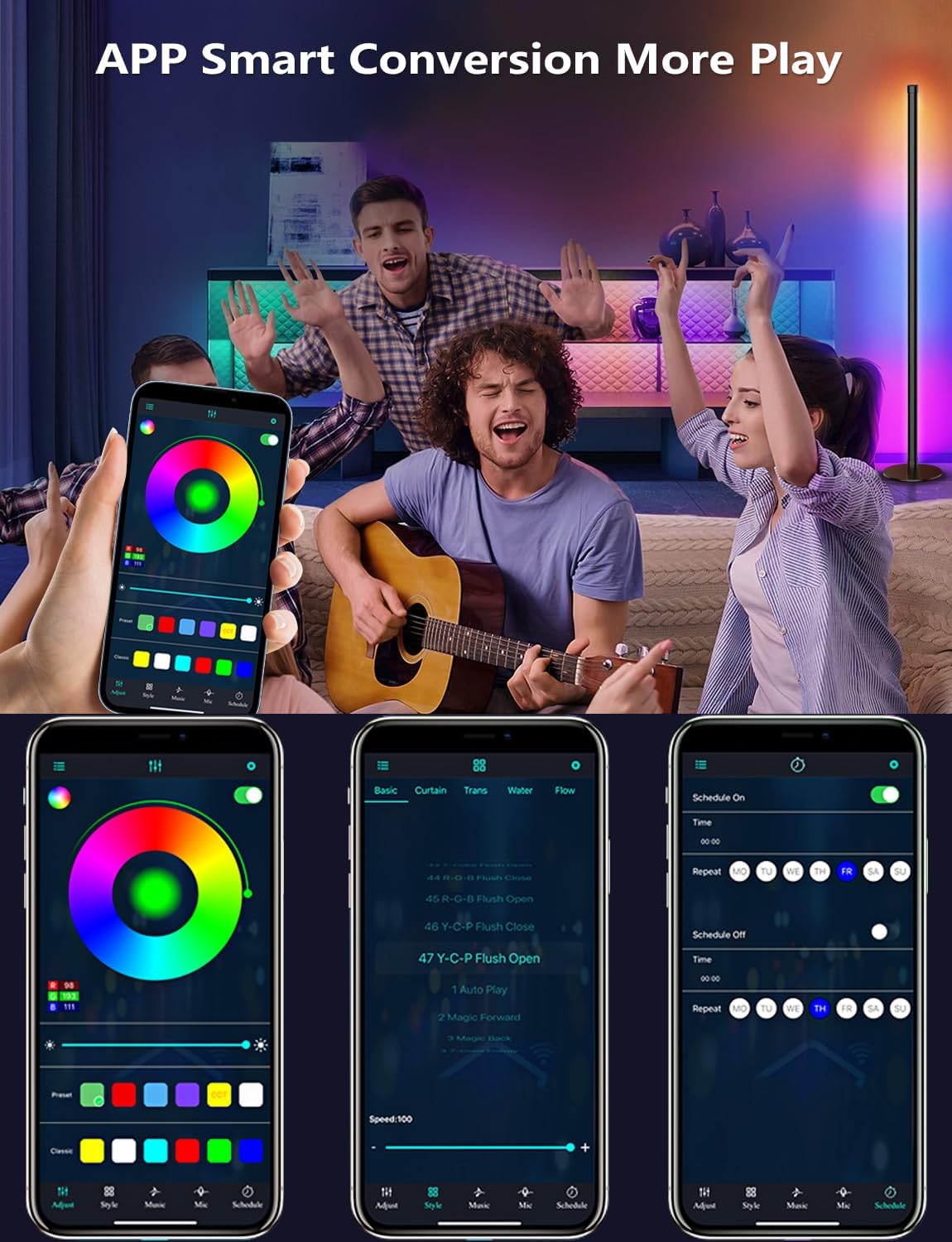 Corner Floor Lamp, Smart RGB Floor Lamp with Remote and APP Control, 16 Million Colors Floor Lamps for Living Room with Music Sync, Color Changing Ambient Lighting Corner Lamp for Bedroom Gaming Room