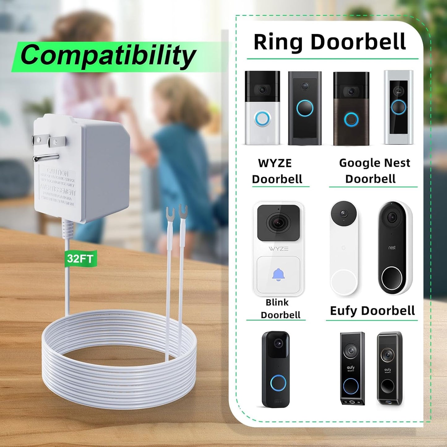 24 Volt Doorbell Transformer Power Supply for Ring Video Doorbell,C Wire Adapter,Compatible with Ring,Google Nest,WYZE, Eufy,Blink Video Doorbells(with Mounting Tool)