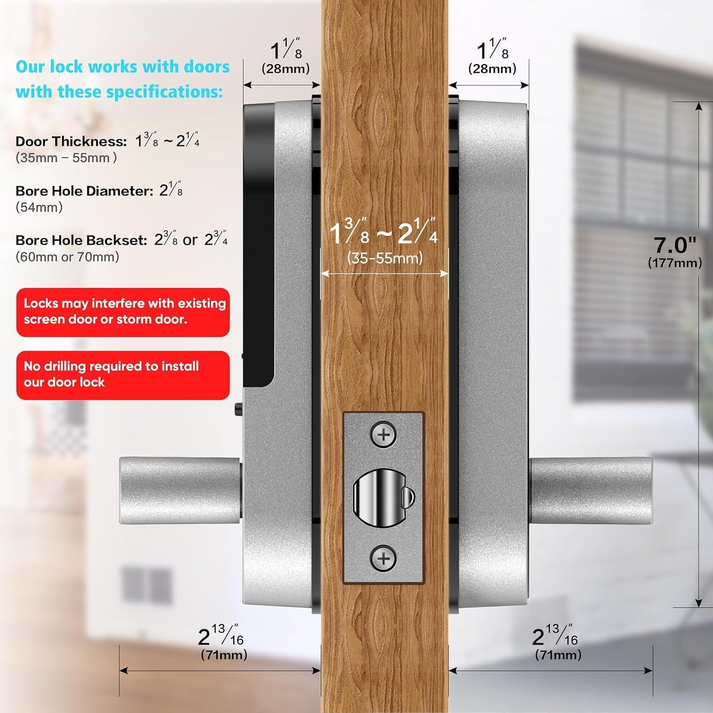 Fingerprint Smart Door Lock with Handle & Keypad – Bluetooth Keyless Entry for Front Door, Home, Kids, Guests, Airbnb & Rental, App + Code Access, Compatible with Alexa & Google, Easy DIY Install