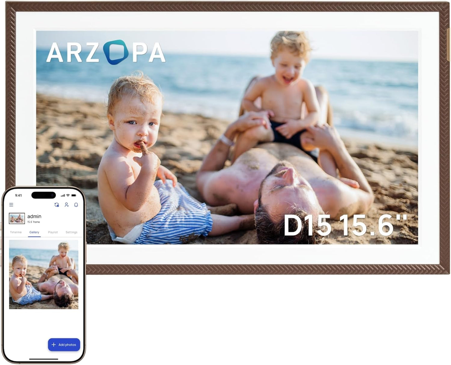 Arzopa 15.6" Large Digital Picture Frame, 1920X1080 FHD Touchscreen with Anti-Glare, 32GB Storage Electric Picture Frame Slideshow Support Photo Organization, Custom Gift Mode for Family and Friends