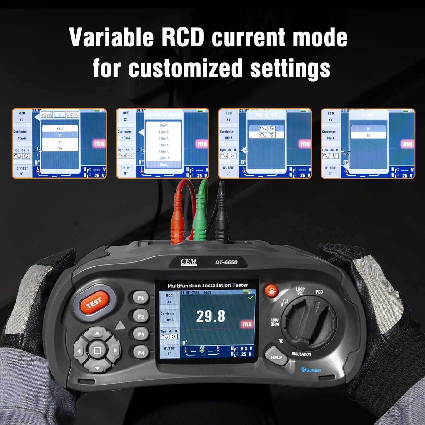 CEM T.ax Included DT-6650 Multifunction Installation Tester with 3.5" TFT Color LCD Display,Voltage,Insulation Resistance,Earth Resistance,Loop impedance,Loop impedance,RCD,PFG, PSC Support 400V TN