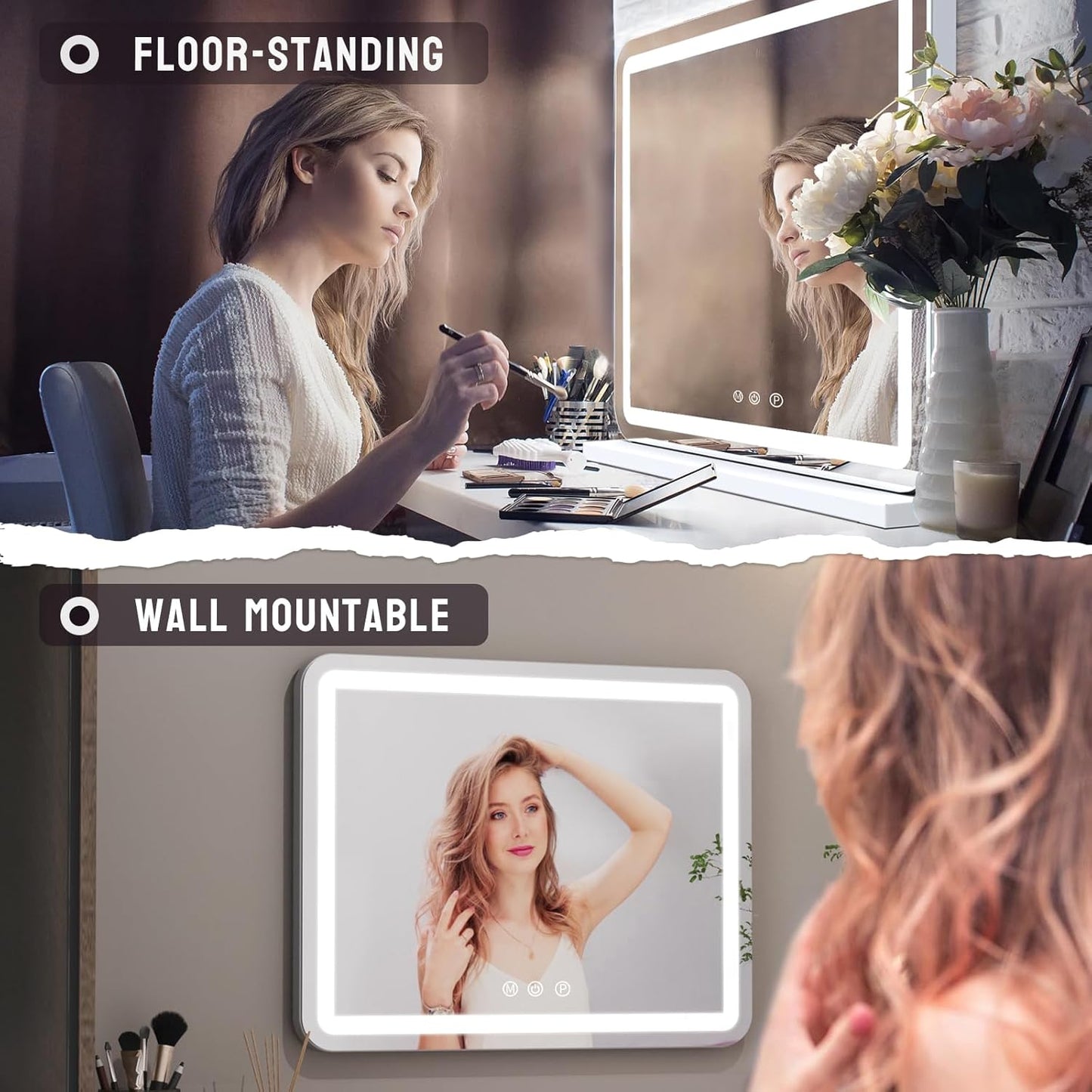 ZL ZELing Vanity Mirror with Lights, 23 Inch Large Makeup Mirror with LED Lights, Smart Touch Dimmable 3-Color Light, Memory Function, USB Charging Port, and Magnifying Glass