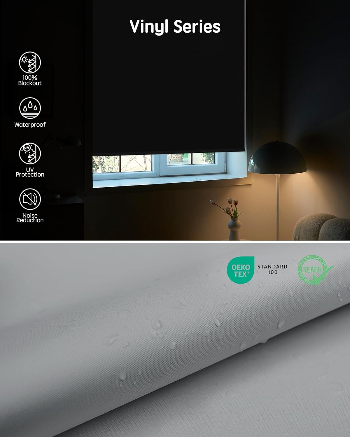 Yoolax Motorized Blinds with Remote, Waterproof Smart Blinds for Windows Blackout Automatic Shades Work with Alexa Remote Control Roller Window Shades with Valance, Custom Size (Vinyl-Light Grey)