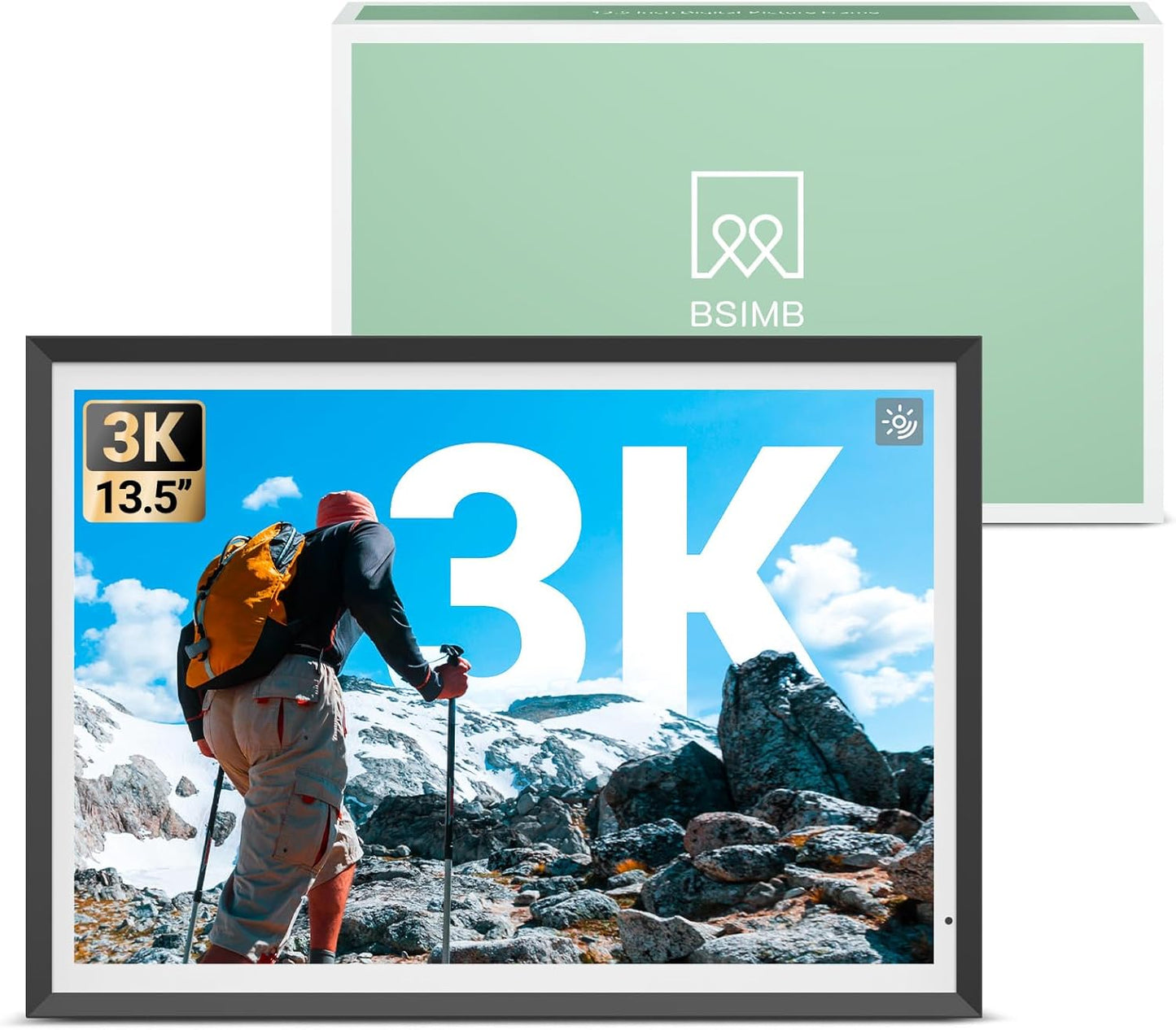 BSIMB 13.5 Inch Digital Picture Frame, 3K Resolution Ultimate Clarity Touch Screen Large WiFi Electronic Photo Frame Display 32GB, Share Pictures/Videos via App/USB/SD Easy Setup Gifts for Mom, Black