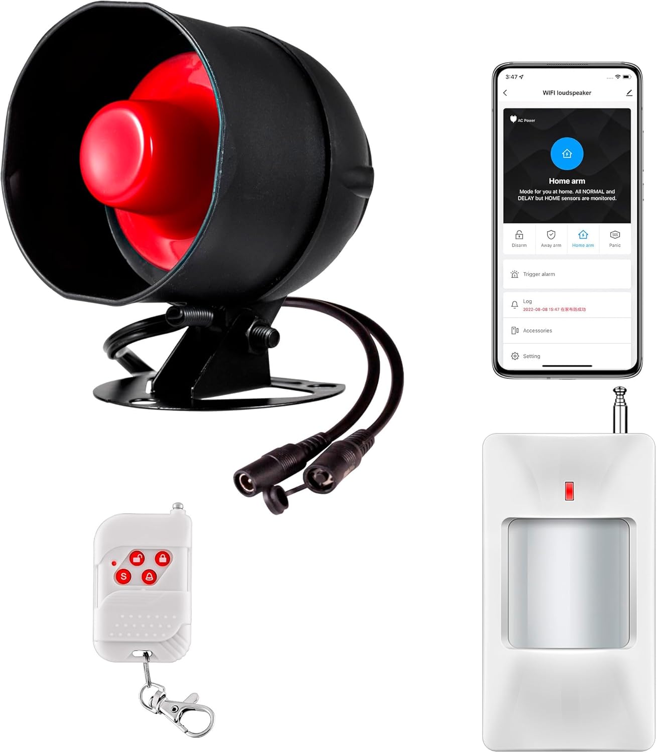 WiFi Alarm Home Security System, 120dB Alarm System with Motion Sensor and Remote Control, Alarm Security System for Shed Garage Alarm